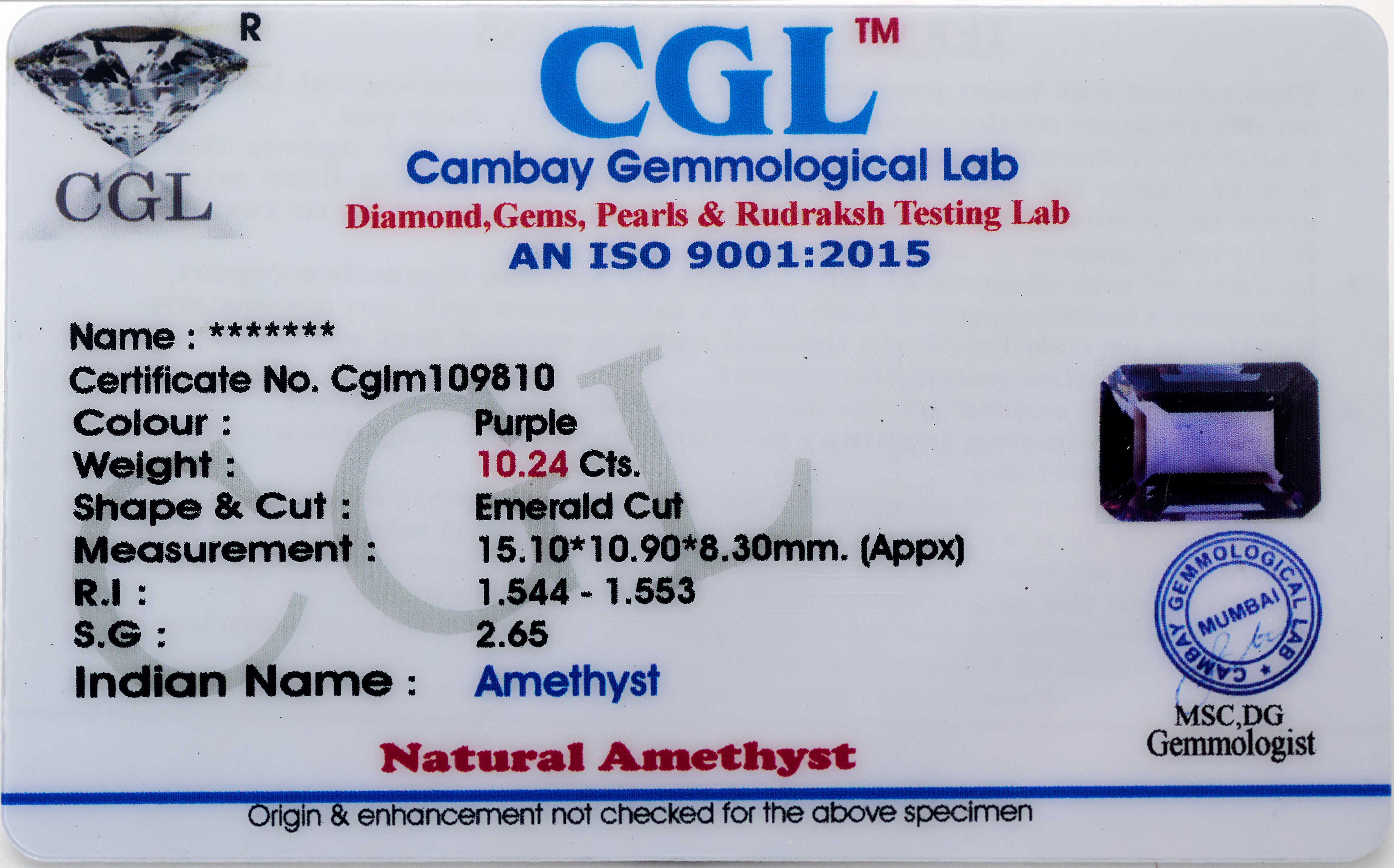 Natural Amethyst Gemstone ( 10.24 Carats and 11.26 Ratti )