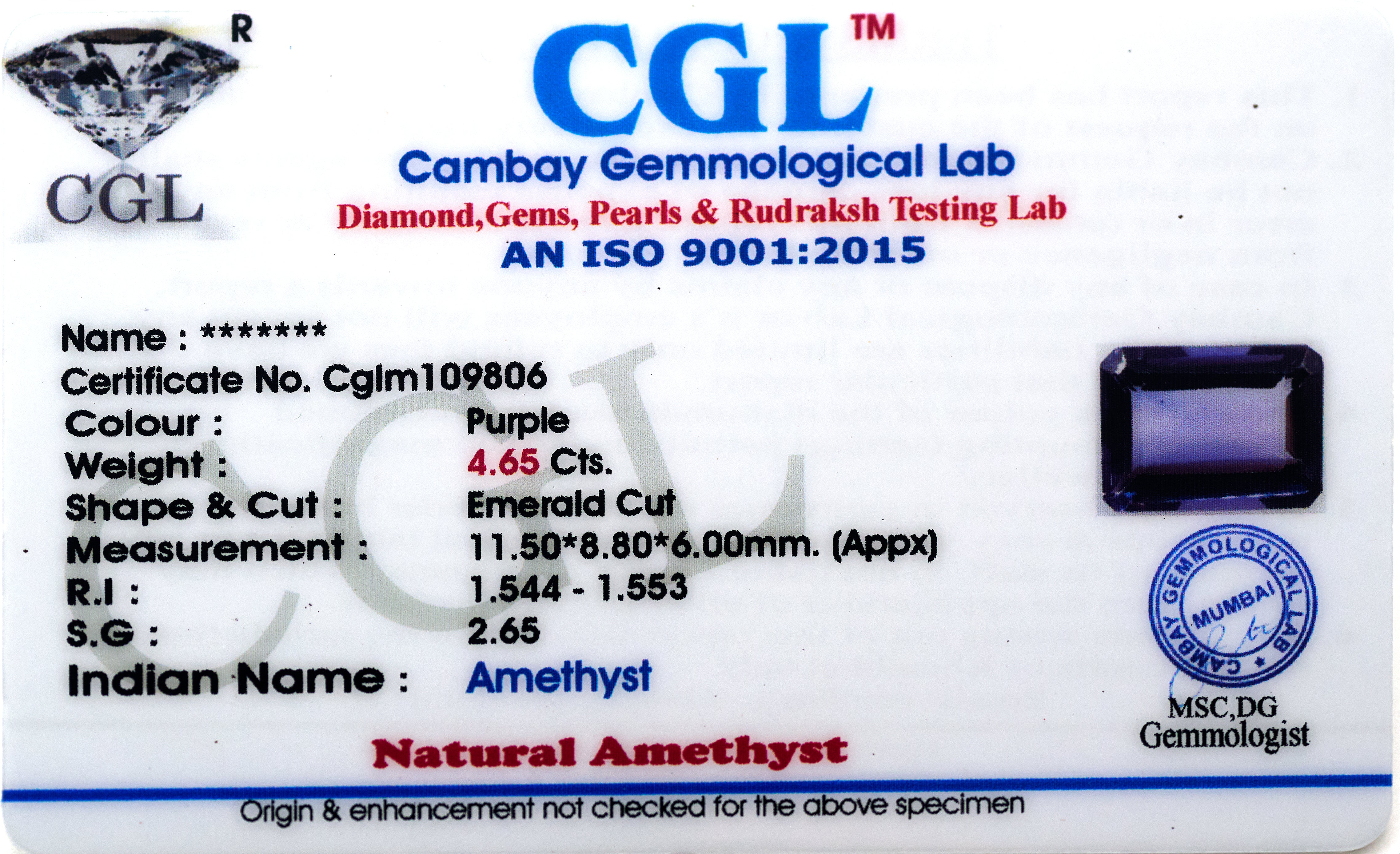 Natural Amethyst Gemstone ( 4.65 Carat and 5.12 Ratti )