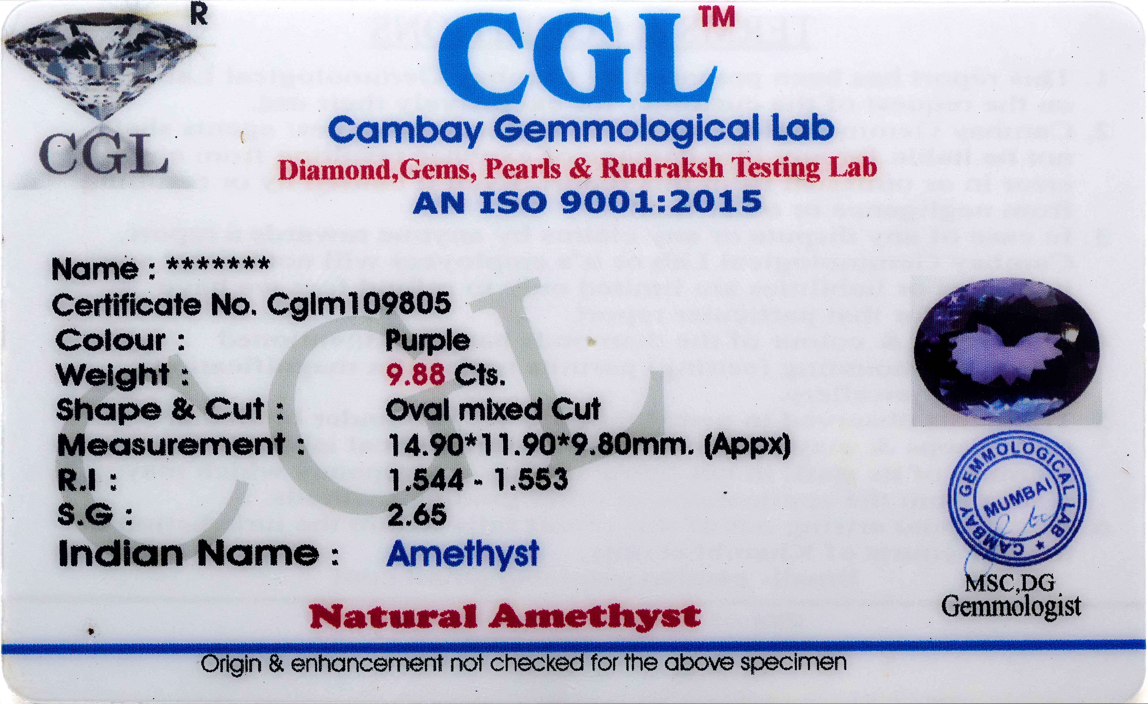 Natural Amethyst Gemstone ( 9.88 Carats and 10.87 Ratti )