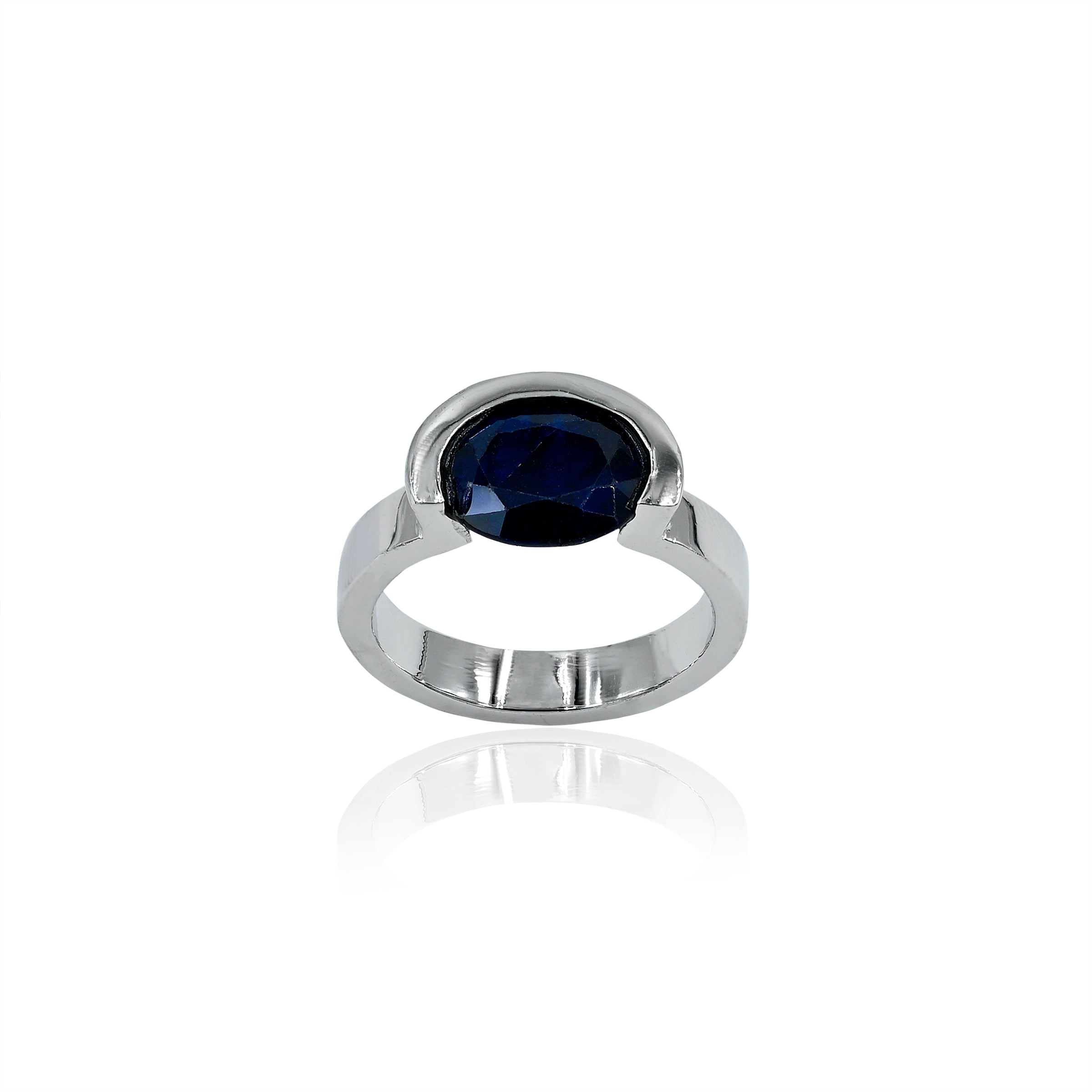 Natural Blue Sapphire(Neelam) 2.95ct(3.25 Ratti) Faceted Oval Cut Ring