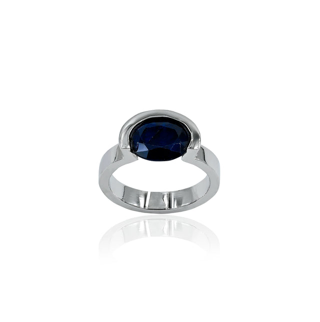 Natural Blue Sapphire(Neelam) 2.95ct(3.25 Ratti) Faceted Oval Cut Ring
