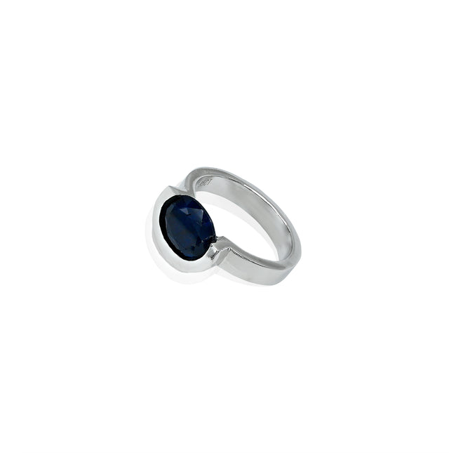 Natural Blue Sapphire(Neelam) 2.95ct(3.25 Ratti) Faceted Oval Cut Ring