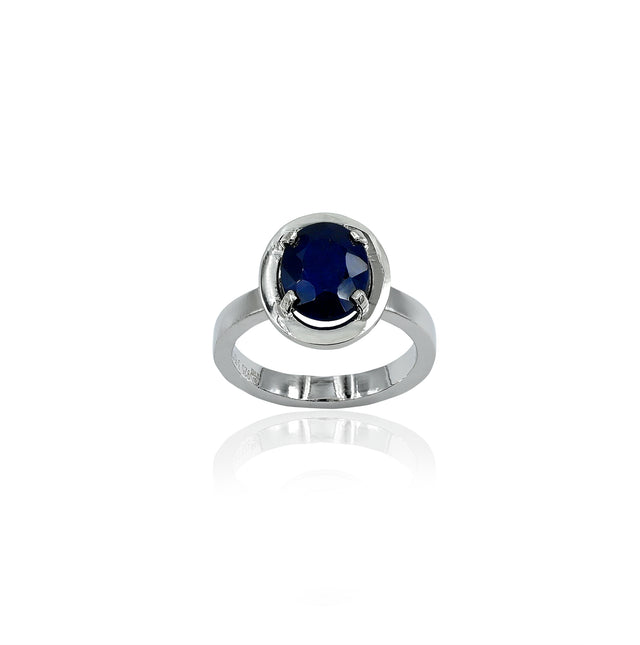 Natural Blue Sapphire(Neelam) 3.15ct(3.47 Ratti) Faceted Oval Cut Ring