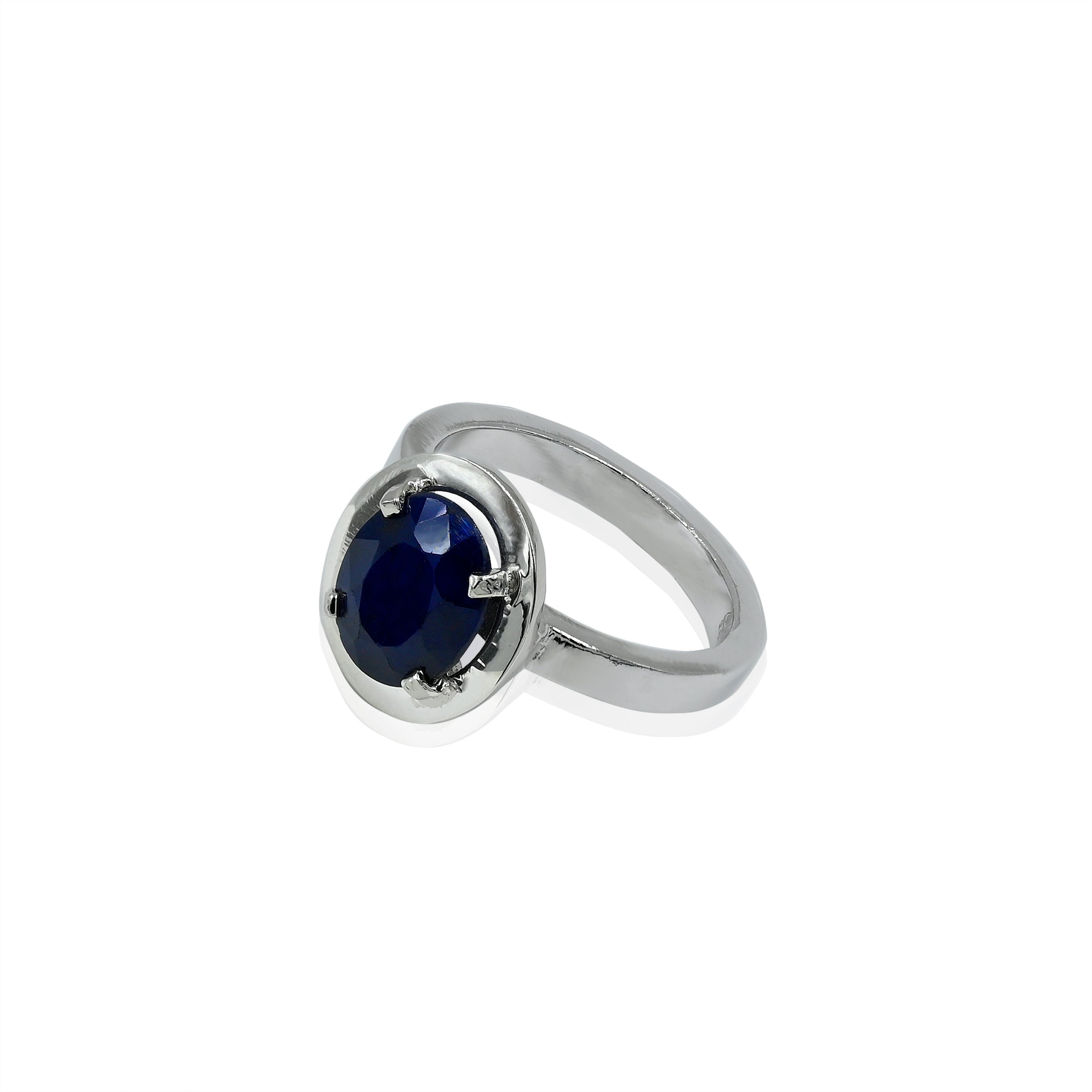 Natural Blue Sapphire(Neelam) 3.15ct(3.47 Ratti) Faceted Oval Cut Ring