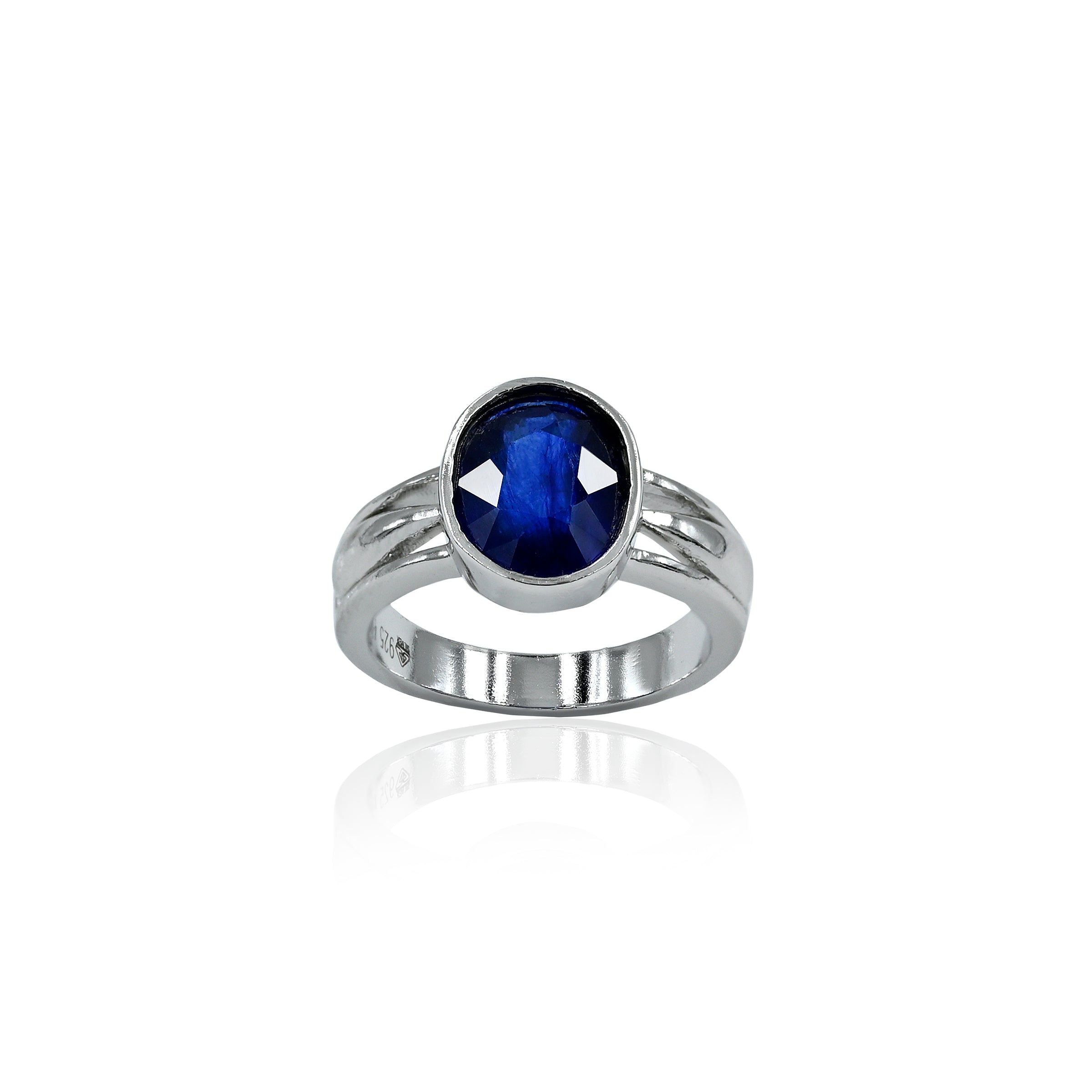 Natural Blue Sapphire(Neelam) 4.30ct(4.73 Ratti) Faceted Oval Cut Ring