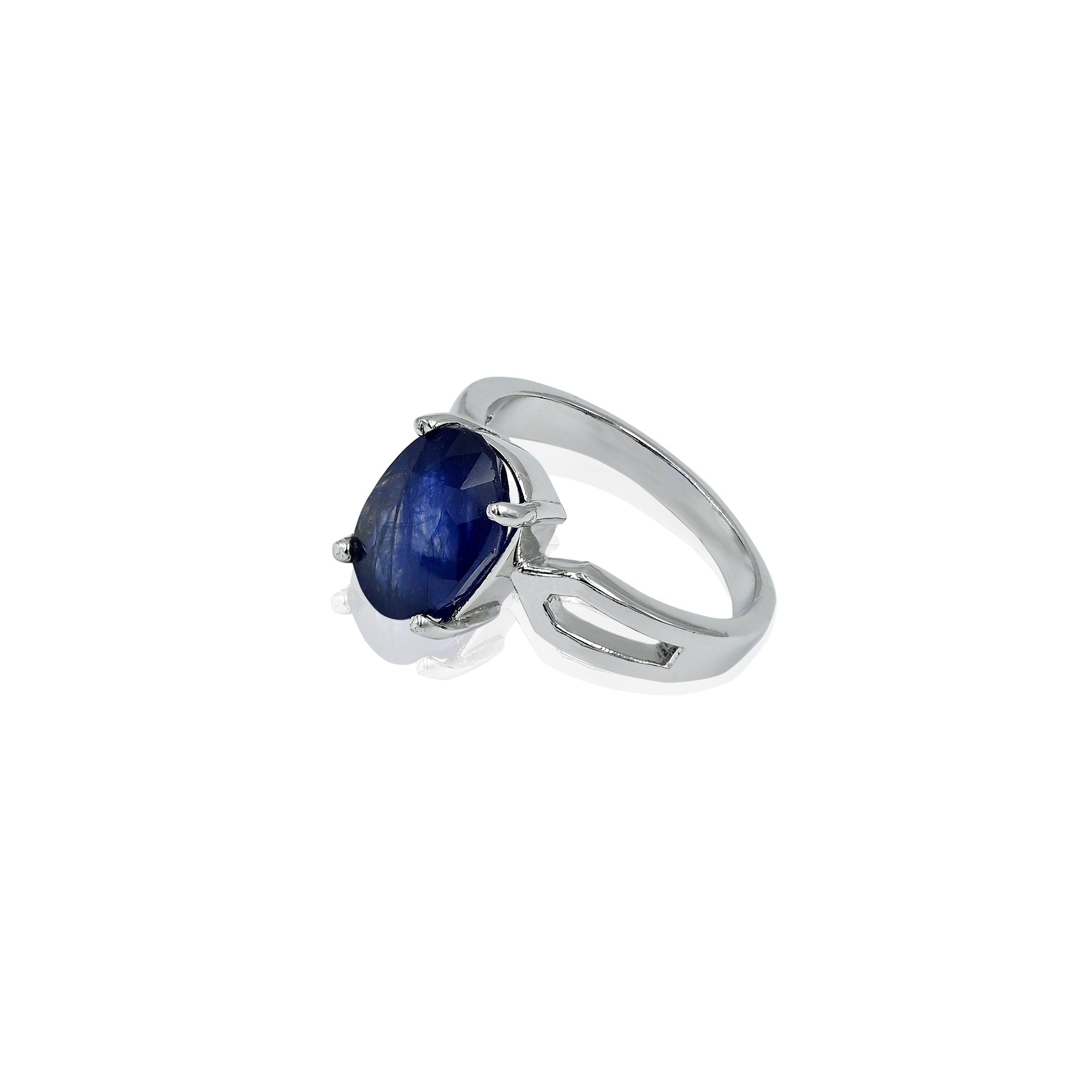Natural Blue Sapphire(Neelam) 4.30ct(4.73 Ratti) Faceted Oval Cut Ring