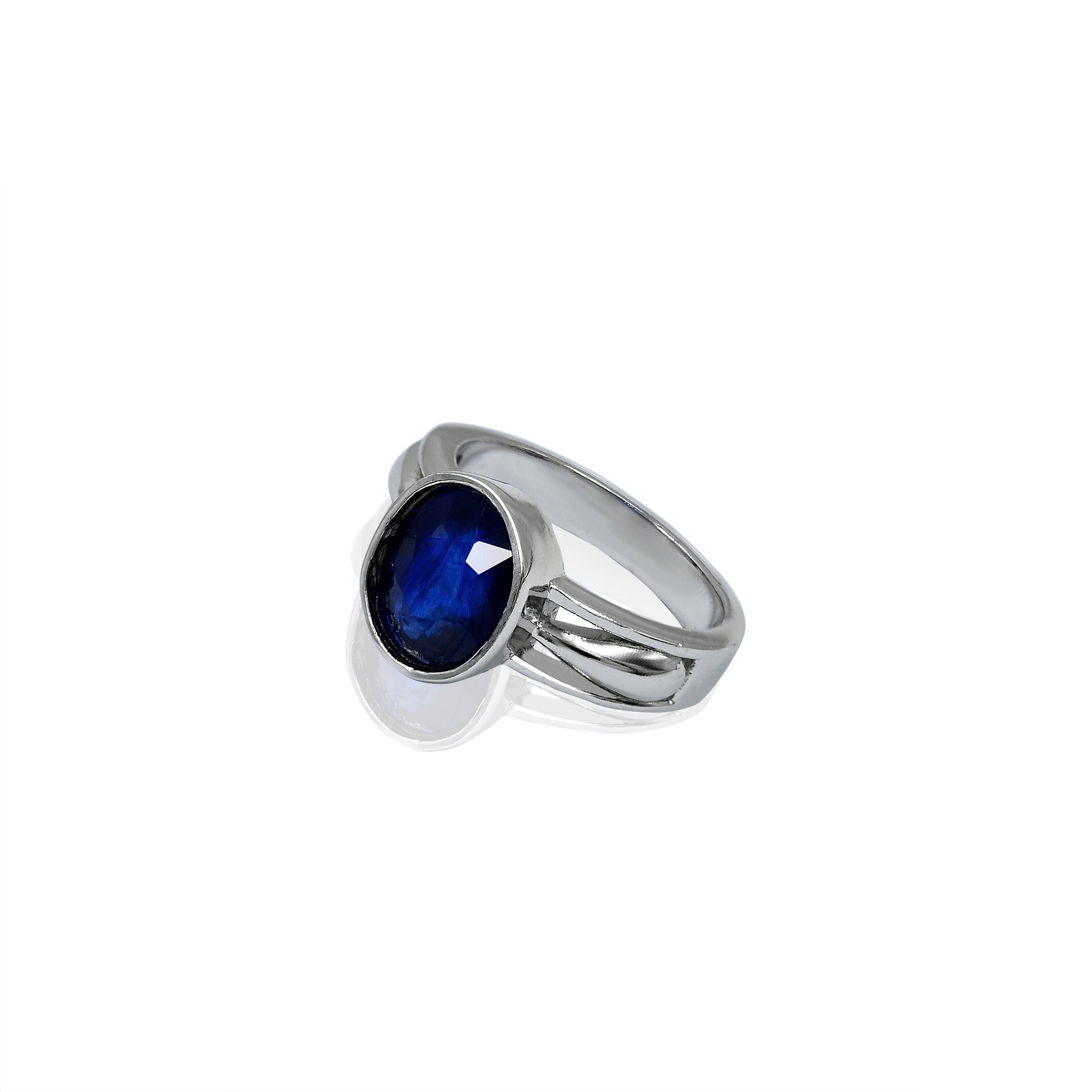 Natural Blue Sapphire(Neelam) 4.30ct(4.73 Ratti) Faceted Oval Cut Ring