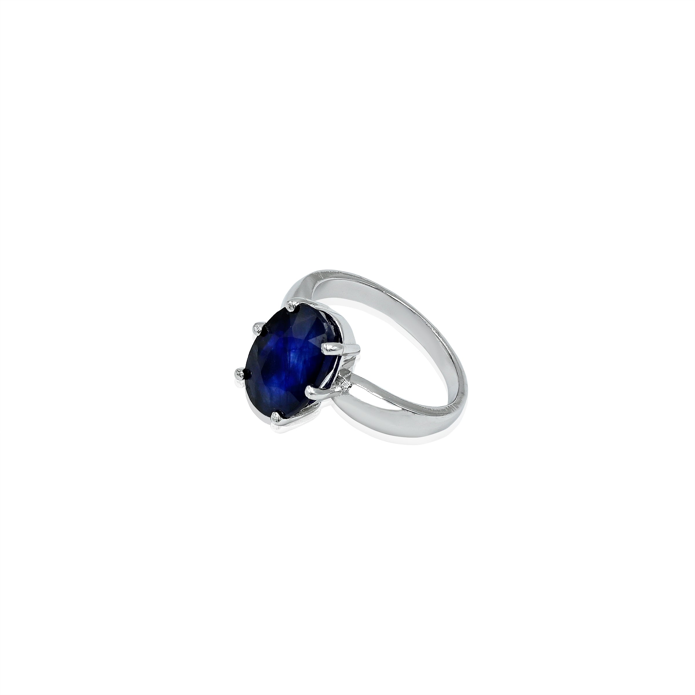 Natural Blue Sapphire(Neelam) 4.75ct(5.23 Ratti) Faceted Oval Cut Ring