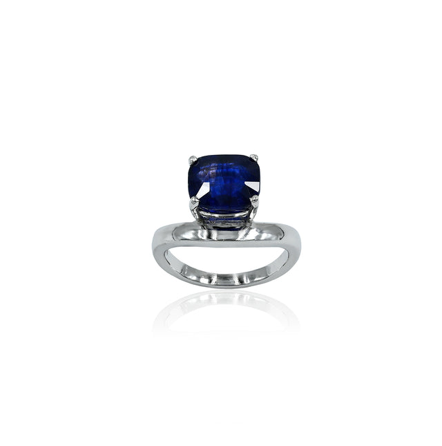 Natural Blue Sapphire(Neelam) 4.85ct(5.34 Ratti) Faceted Cushion Cut Ring