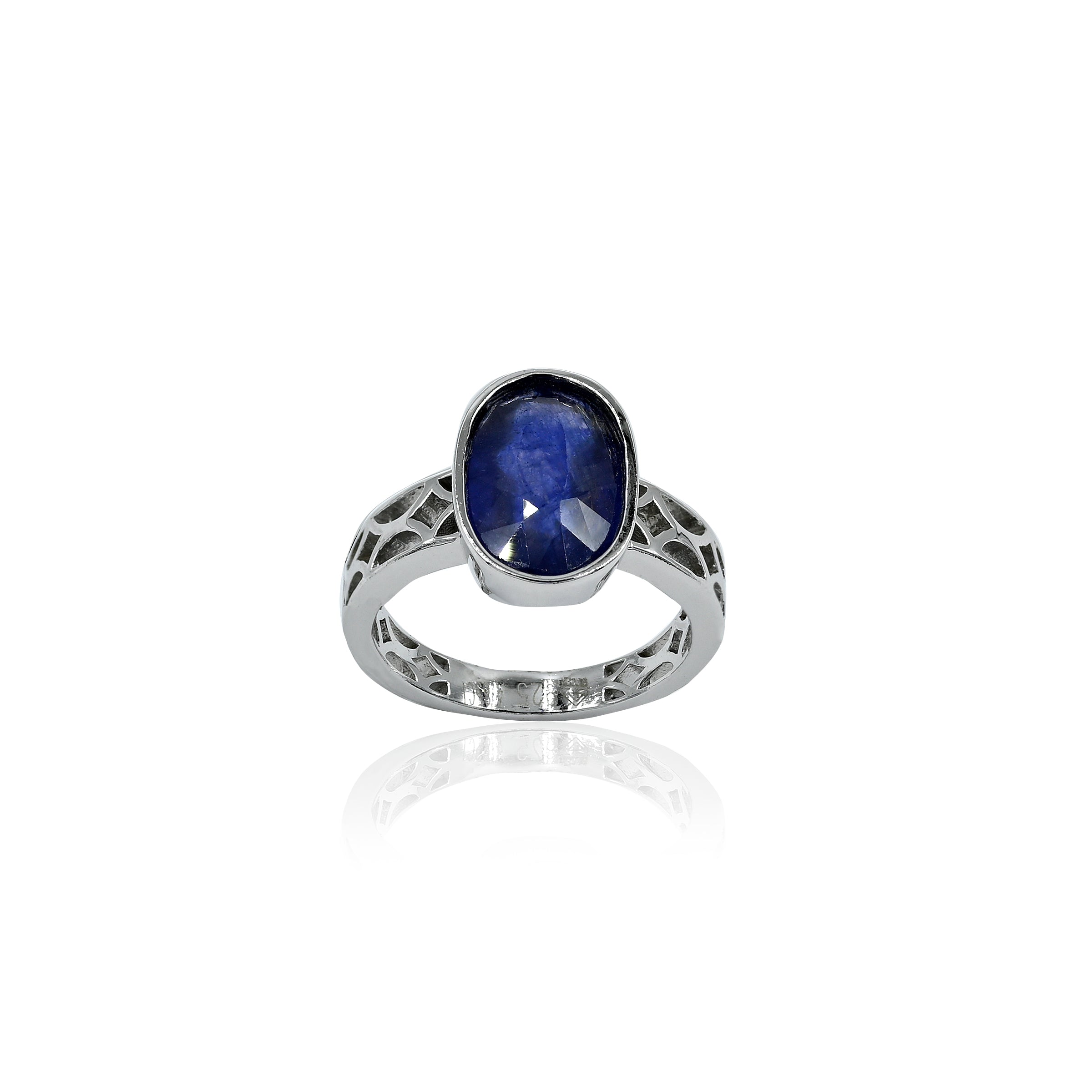 Natural Blue Sapphire(Neelam) 4.85ct(5.34 Ratti) Faceted Oval Cut Ring