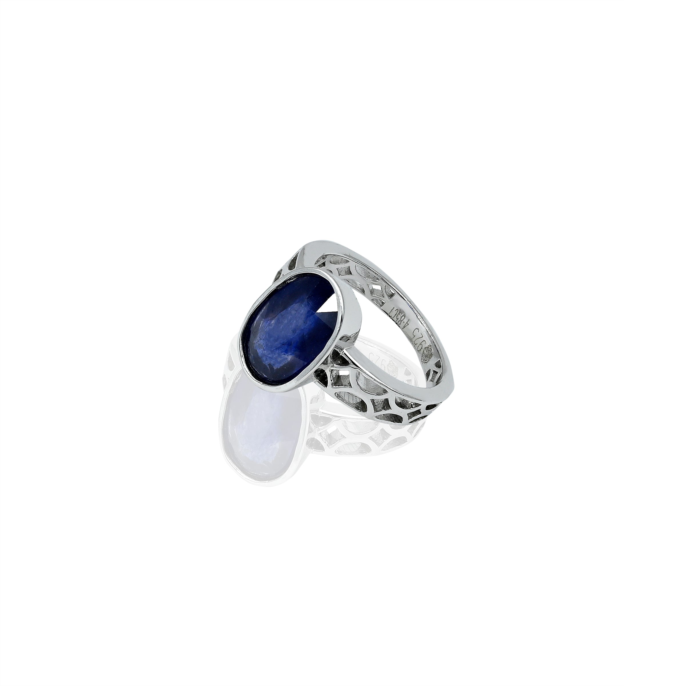 Natural Blue Sapphire(Neelam) 4.85ct(5.34 Ratti) Faceted Oval Cut Ring