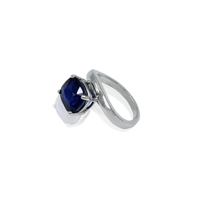 Natural Blue Sapphire(Neelam) 4.85ct(5.34 Ratti) Faceted Cushion Cut Ring