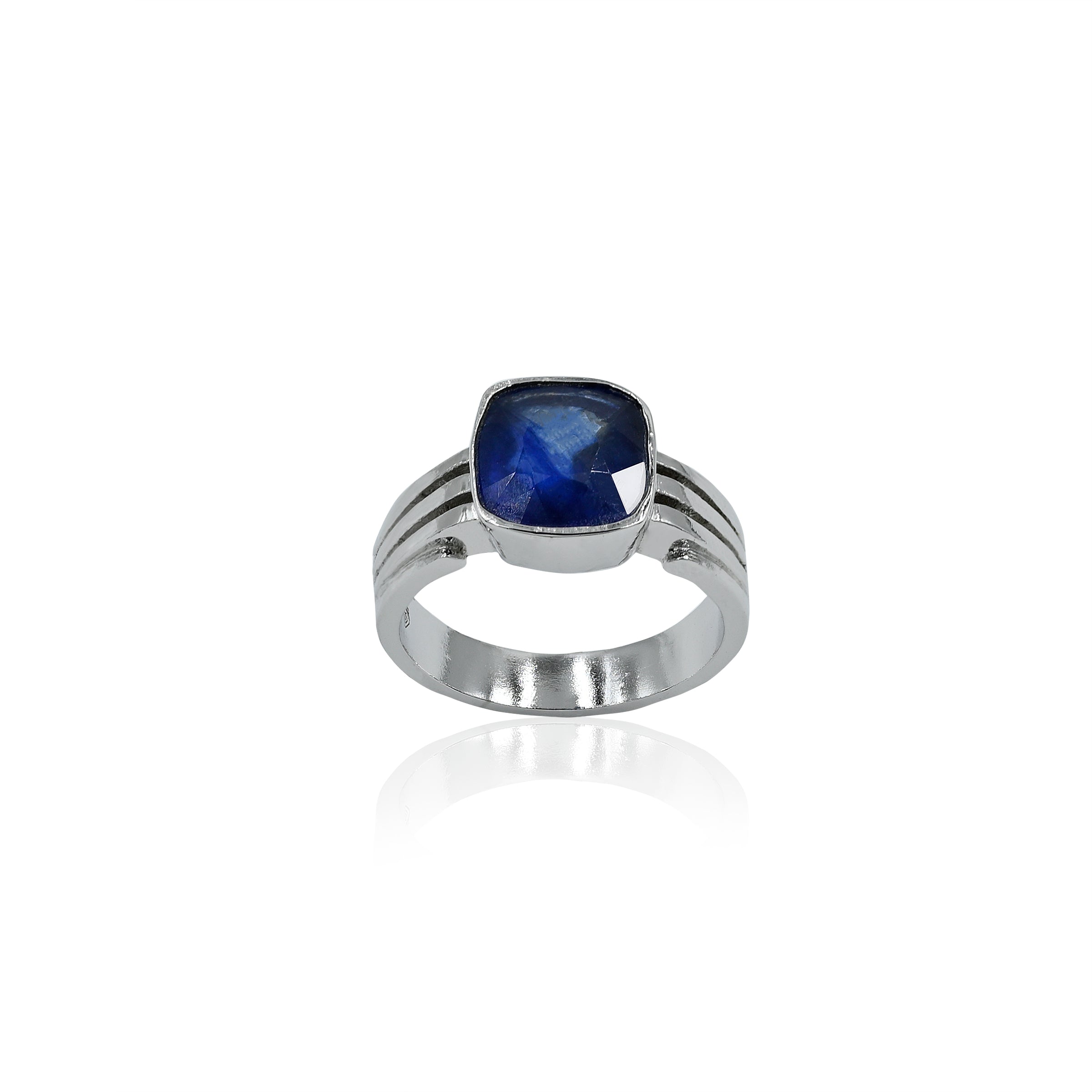 Natural Blue Sapphire(Neelam) 5.25ct(5.78 Ratti) Faceted Cushion Cut Ring