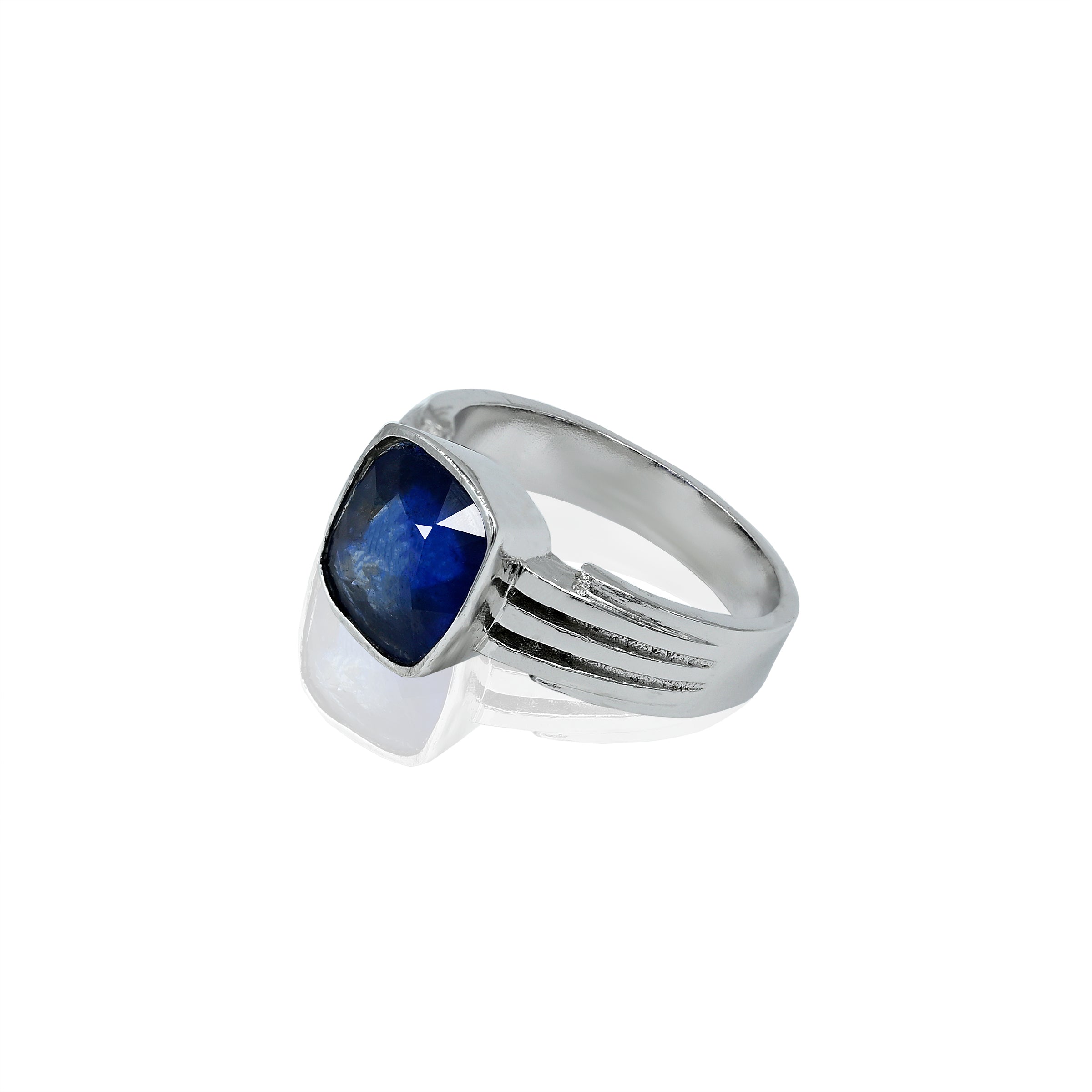 Natural Blue Sapphire(Neelam) 5.25ct(5.78 Ratti) Faceted Cushion Cut Ring