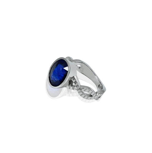 Natural Blue Sapphire(Neelam) 5.30ct(5.83 Ratti) Faceted Oval Cut Ring