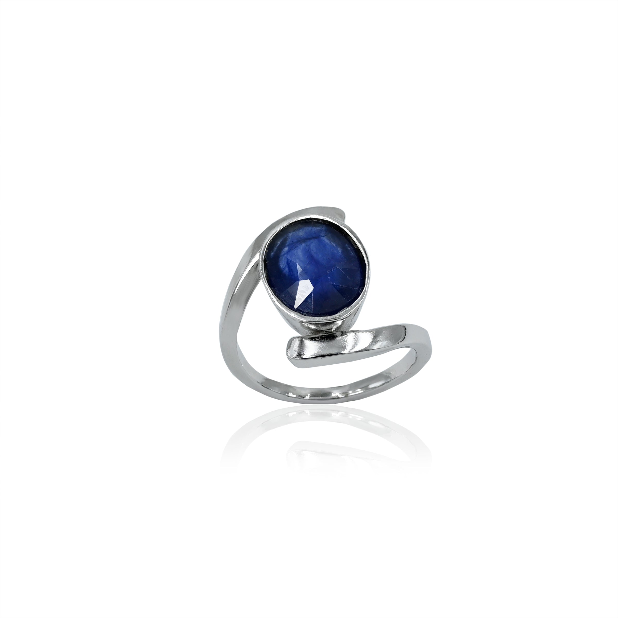 Natural Blue Sapphire(Neelam) 5.35ct(5.89 Ratti) Faceted Oval Cut Ring