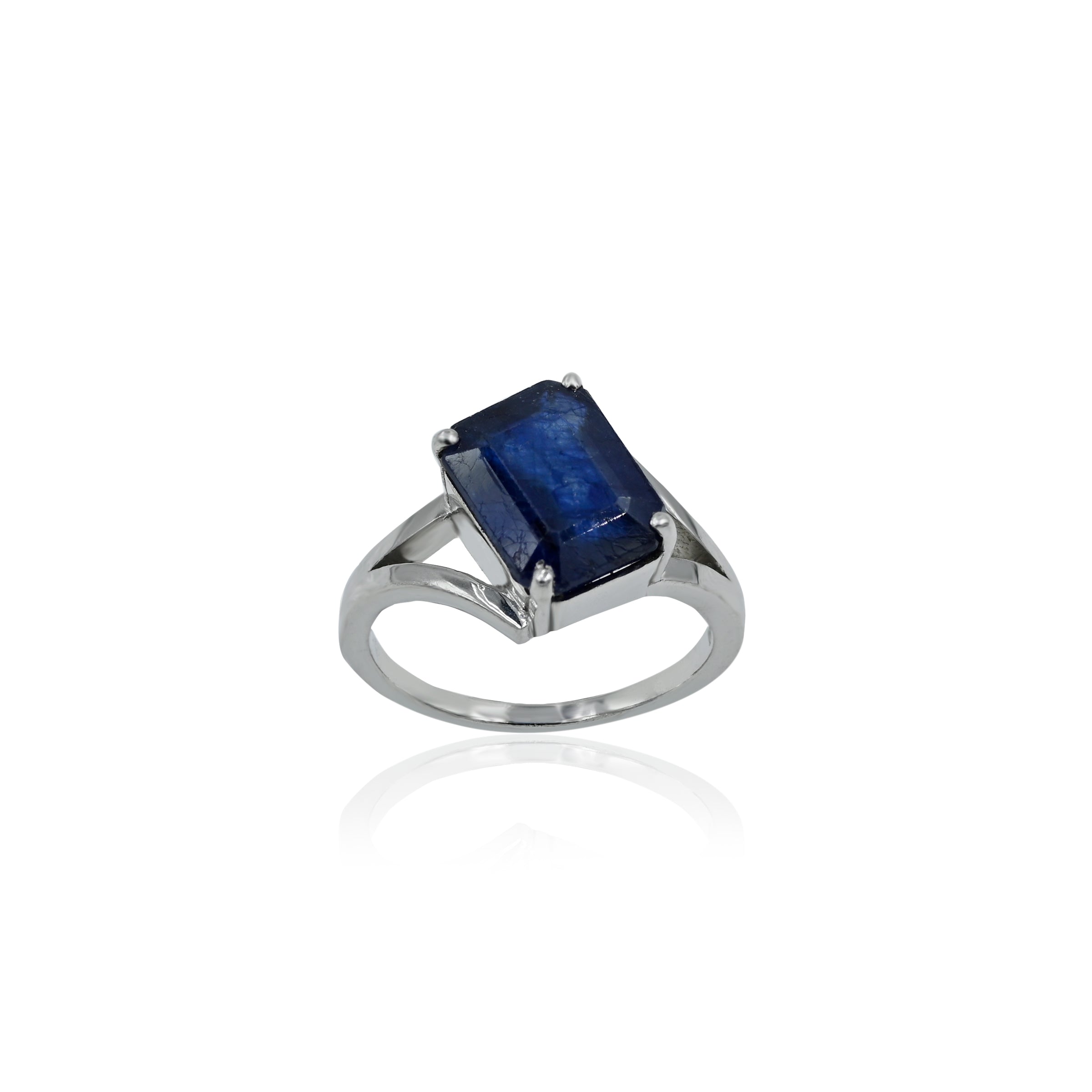 Natural Blue Sapphire(Neelam) 5.45ct(6.00 Ratti) Faceted Emerald Cut Ring