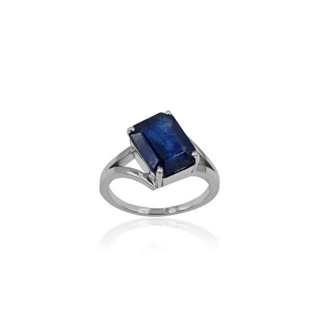 Natural Blue Sapphire(Neelam) 5.45ct(6.00 Ratti) Faceted Emerald Cut Ring