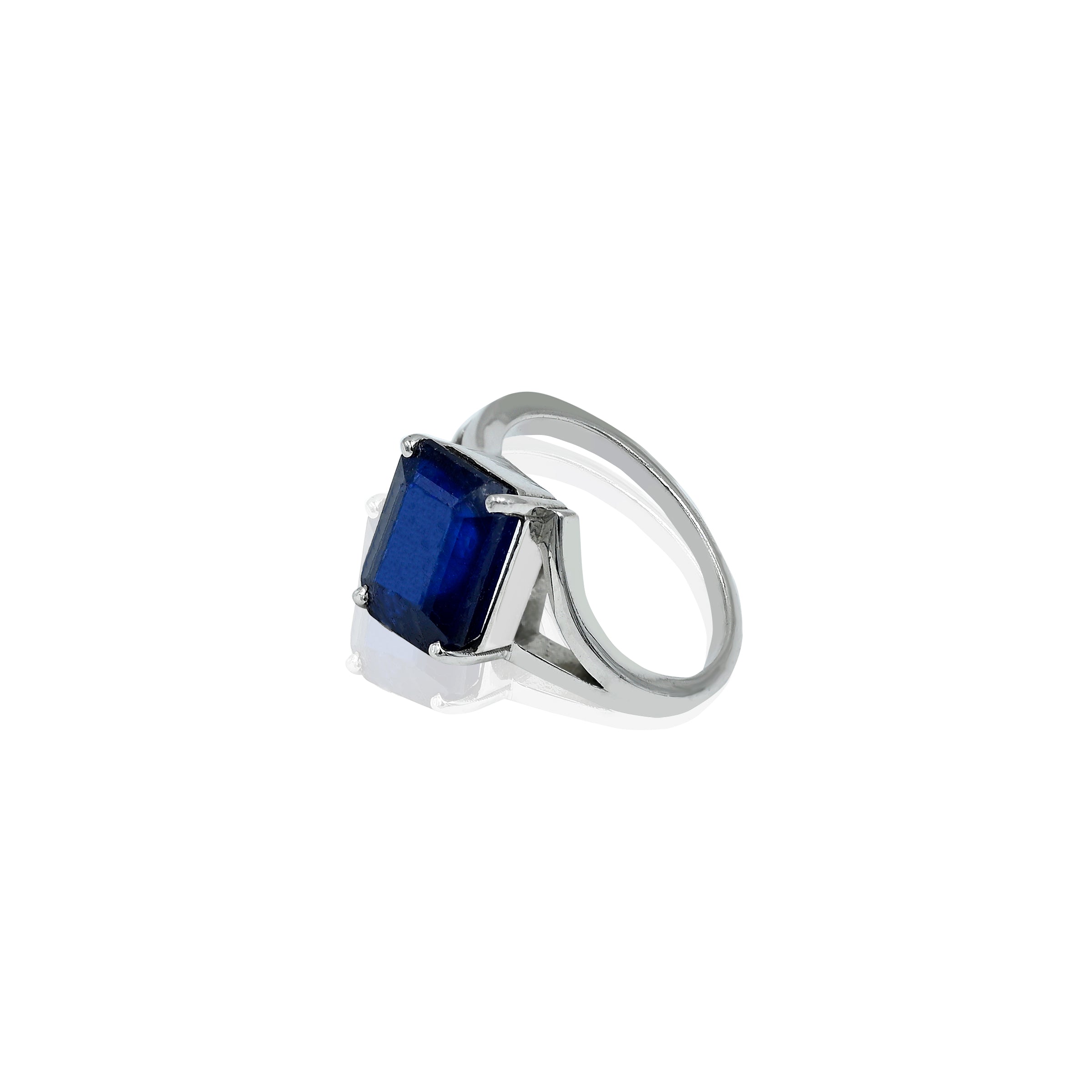 Natural Blue Sapphire(Neelam) 5.45ct(6.00 Ratti) Faceted Emerald Cut Ring