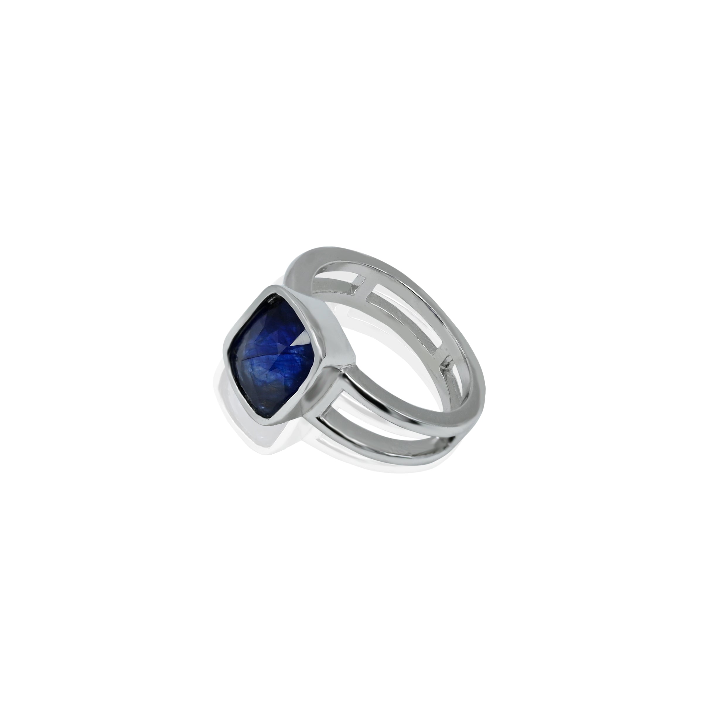 Natural Blue Sapphire(Neelam) 5.60ct(6.16 Ratti) Faceted Cushion Cut Ring