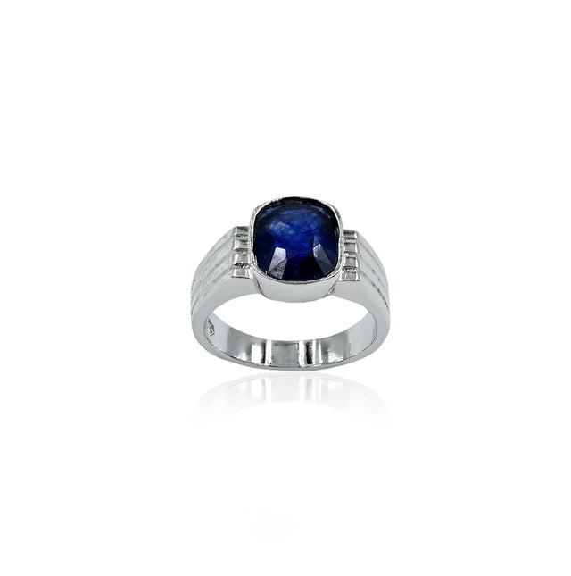 Natural Blue Sapphire(Neelam) 5.80ct(6.38 Ratti) Faceted Cushion Cut Ring