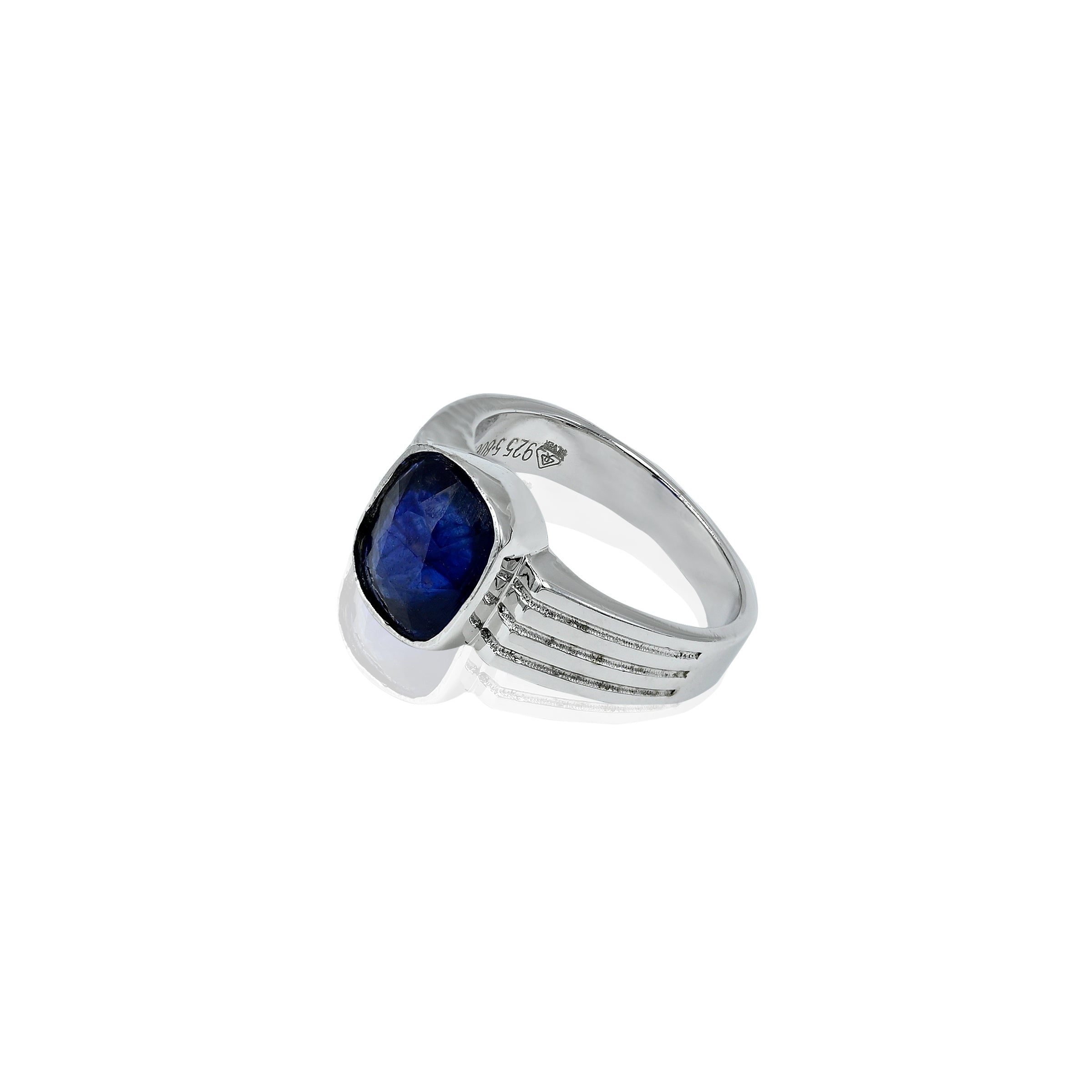 Natural Blue Sapphire(Neelam) 5.80ct(6.38 Ratti) Faceted Cushion Cut Ring