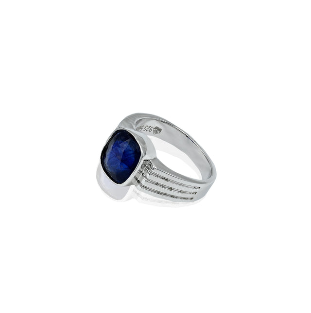 Natural Blue Sapphire(Neelam) 5.80ct(6.38 Ratti) Faceted Cushion Cut Ring
