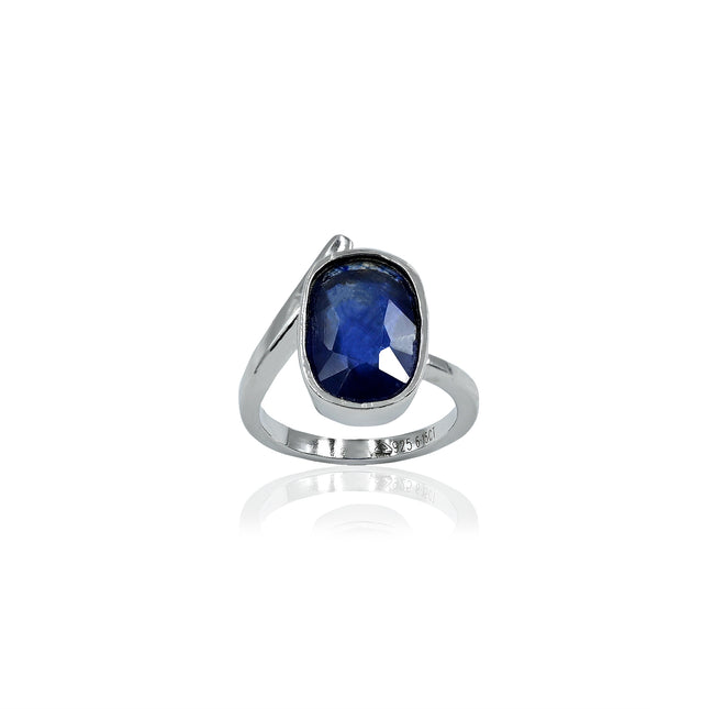 Natural Blue Sapphire(Neelam) 6.15ct(6.77 Ratti) Faceted Oval Cut Ring