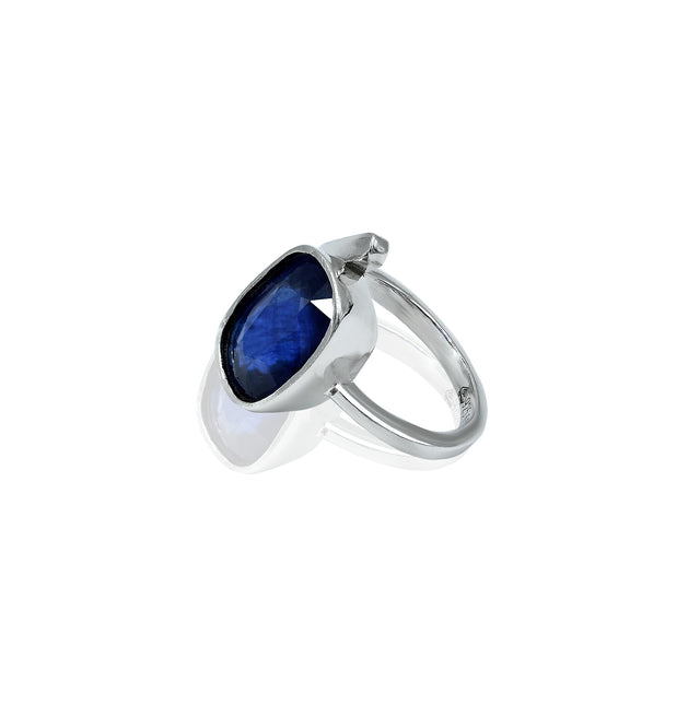 Natural Blue Sapphire(Neelam) 6.15ct(6.77 Ratti) Faceted Oval Cut Ring