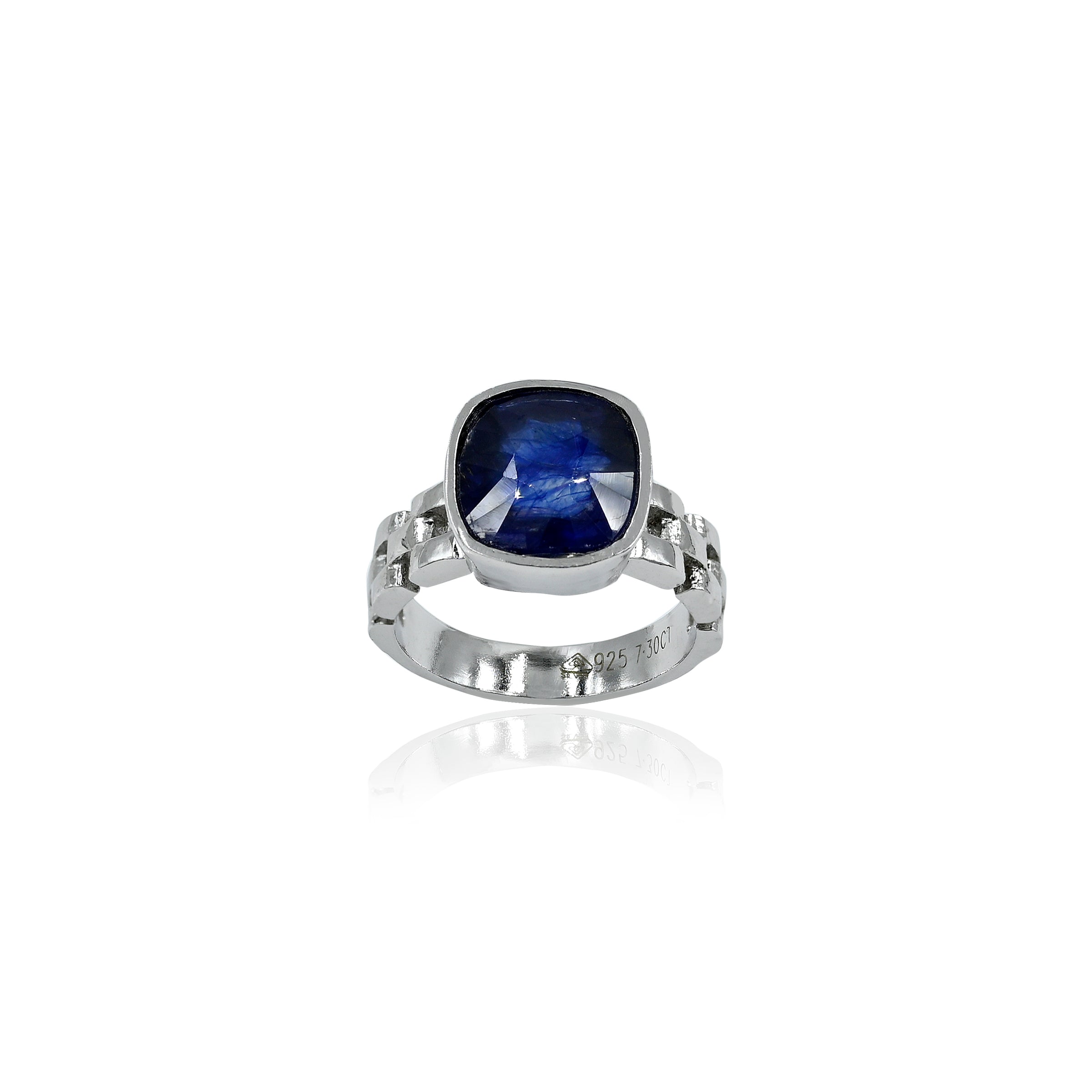Natural Blue Sapphire(Neelam) 7.30ct(8.03 Ratti) Faceted Cushion Cut Ring
