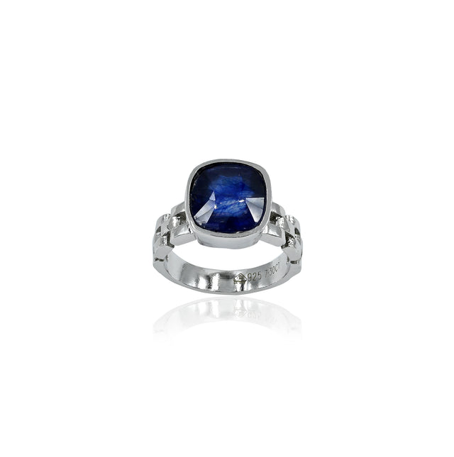 Natural Blue Sapphire(Neelam) 7.30ct(8.03 Ratti) Faceted Cushion Cut Ring