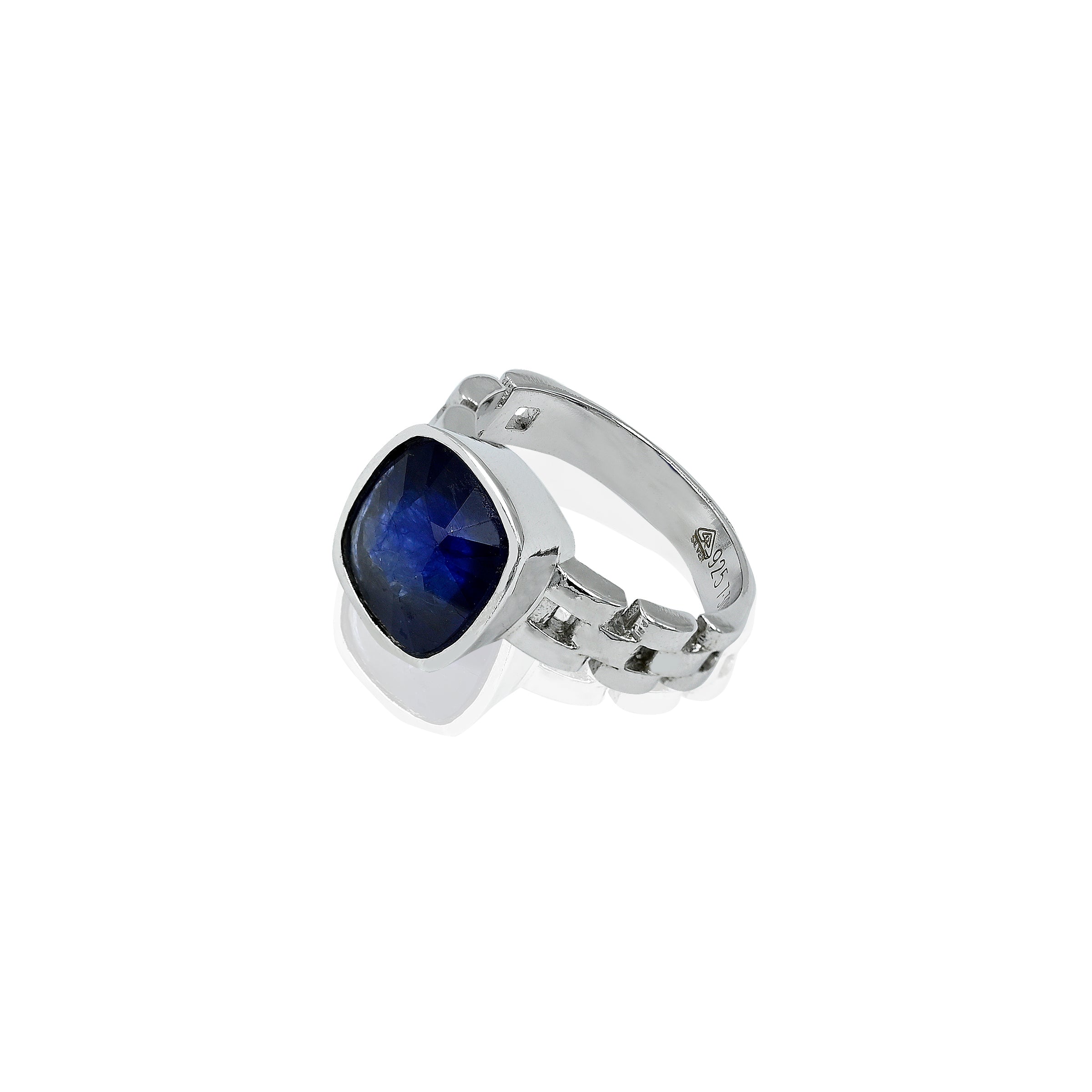 Natural Blue Sapphire(Neelam) 7.30ct(8.03 Ratti) Faceted Cushion Cut Ring