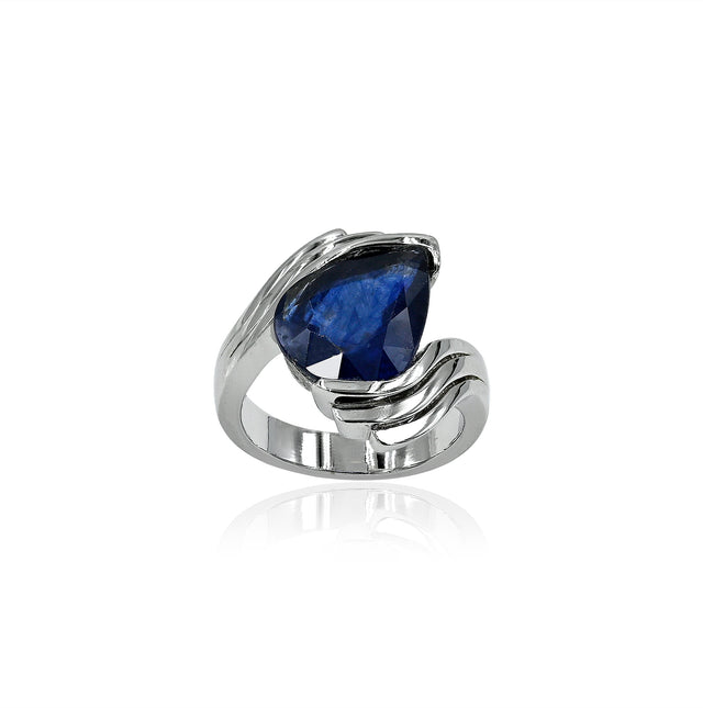 Natural Blue Sapphire(Neelam) 7.70ct(8.47 Ratti) Faceted Pear Cut Ring