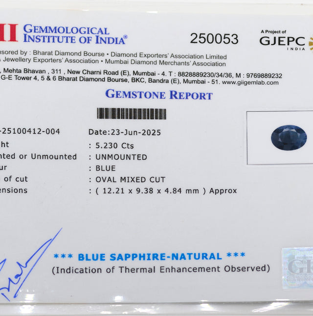 Natural Blue Sapphire (5.23 Carat and 5.75 Ratti)