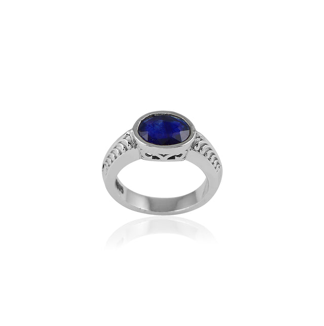 Natural Blue Sapphire(Neelam) 2.70ct(2.97 Ratti) Faceted Cushion Cut Ring