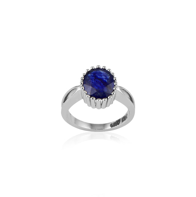 Natural Blue Sapphire(Neelam) 2.75ct(3.03 Ratti) Faceted Oval Cut Ring