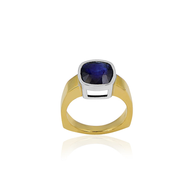 Natural Blue Sapphire(Neelam) 3.35ct(3.69 Ratti) Faceted Cushion CutUnisex Ring