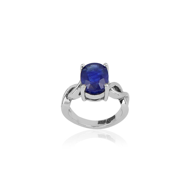 Natural Blue Sapphire(Neelam) 3.35ct(3.69 Ratti) Faceted Oval Cut UnisexRing