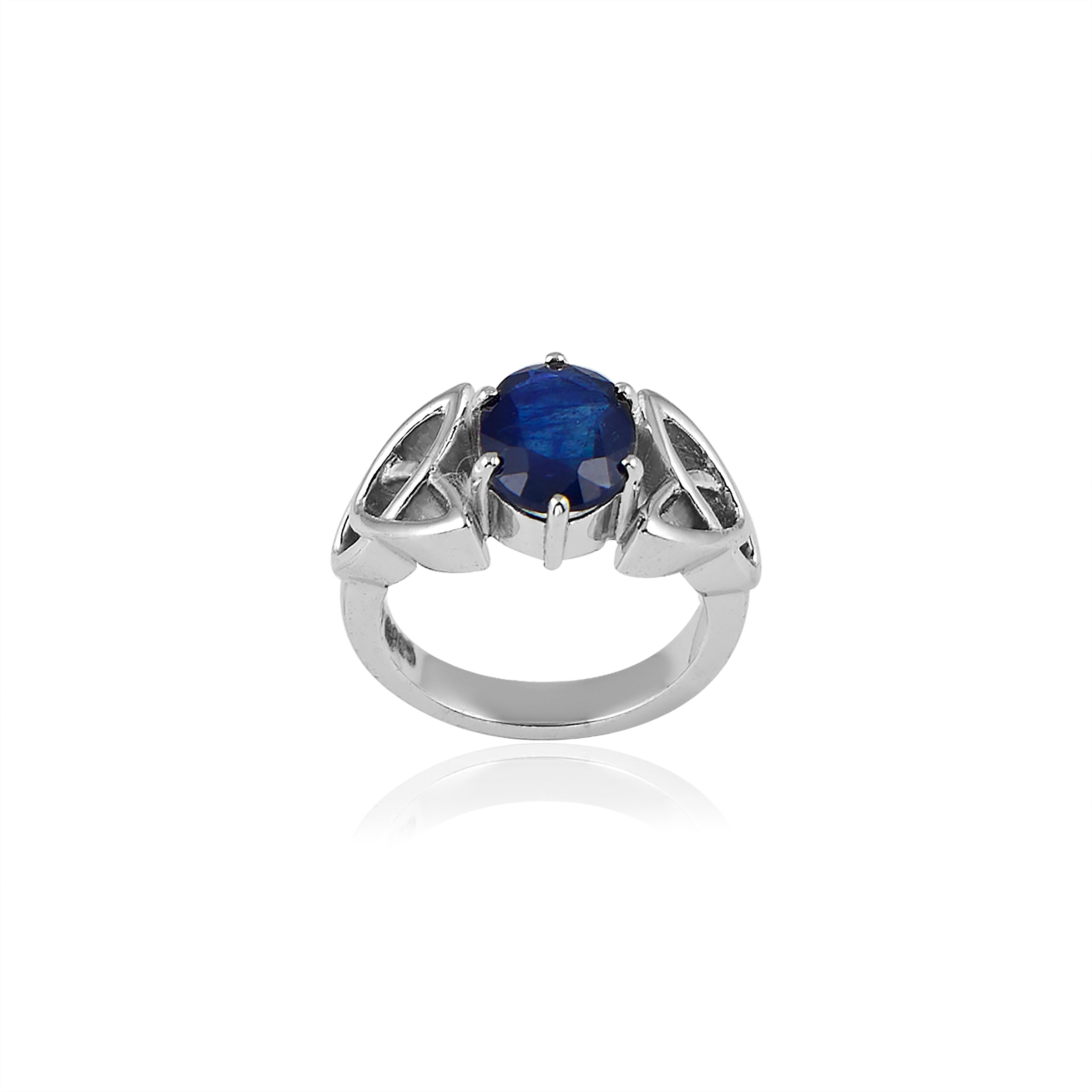 Natural Blue Sapphire(Neelam) 3.40ct(3.74 Ratti) Faceted Oval Cut Ring