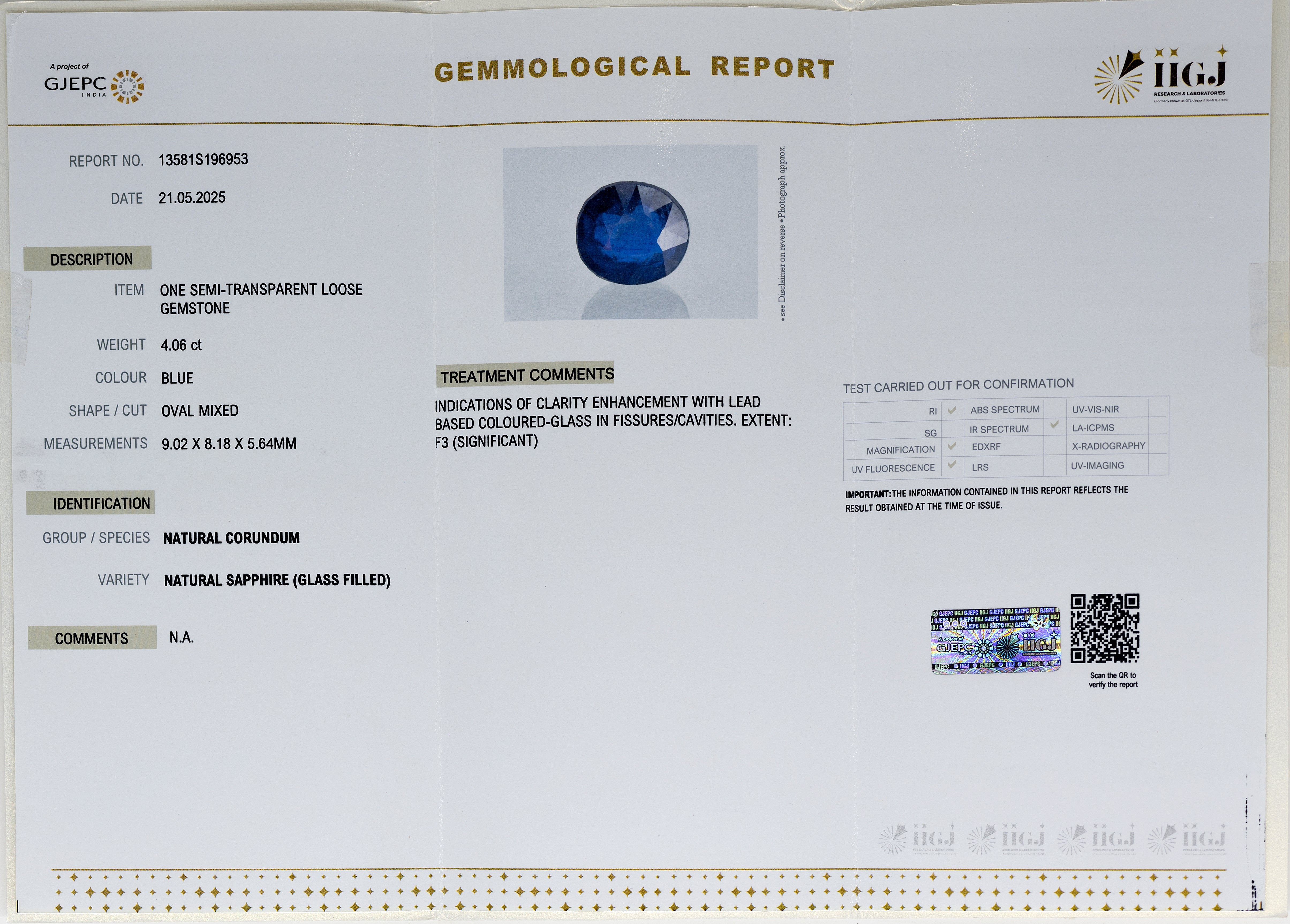 Natural Blue Sapphire (4.06 Carat and 4.47 Ratti)