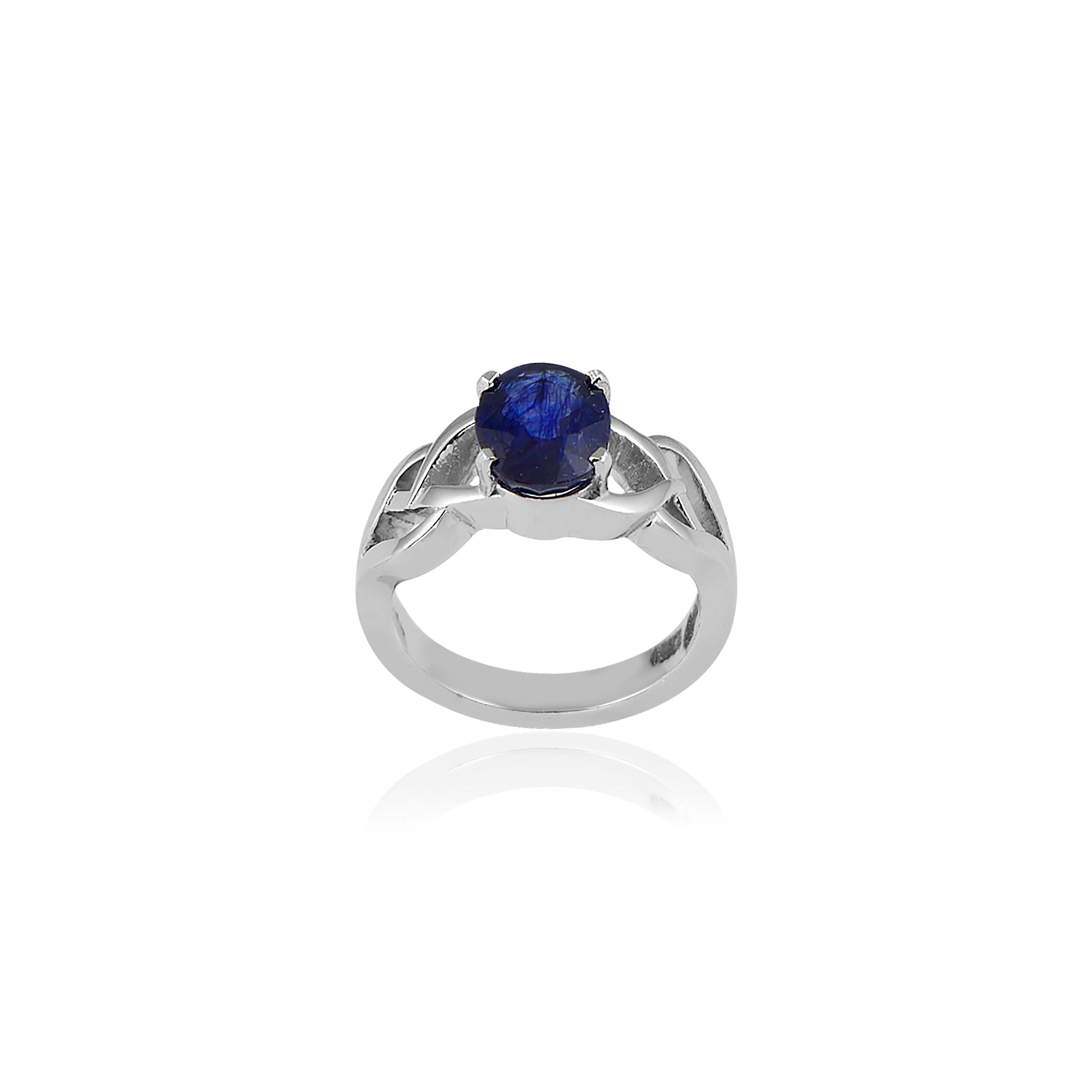 Natural Blue Sapphire(Neelam) 4.30ct(4.73 Ratti) Faceted Oval Cut Ring