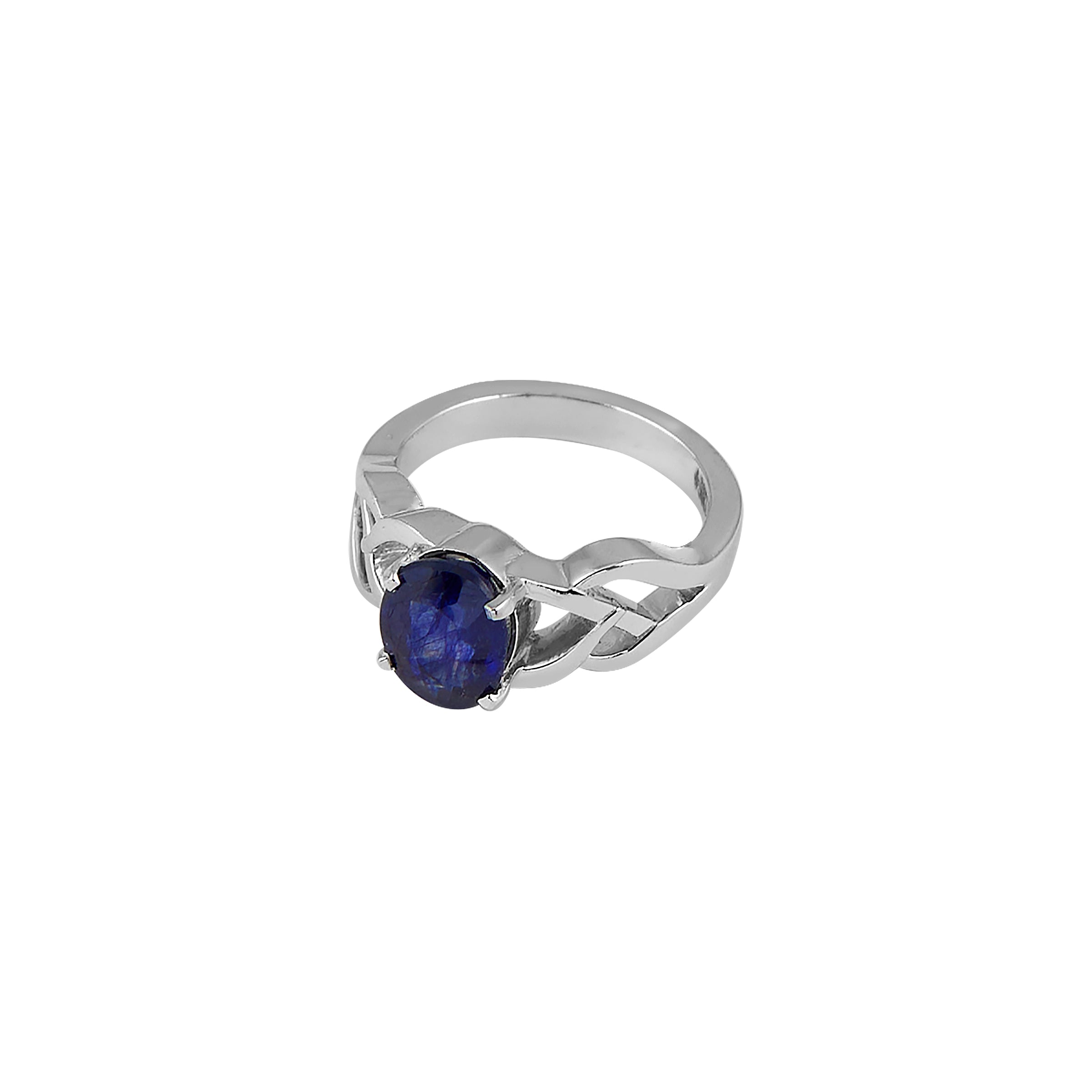 Natural Blue Sapphire(Neelam) 4.30ct(4.73 Ratti) Faceted Oval Cut Ring