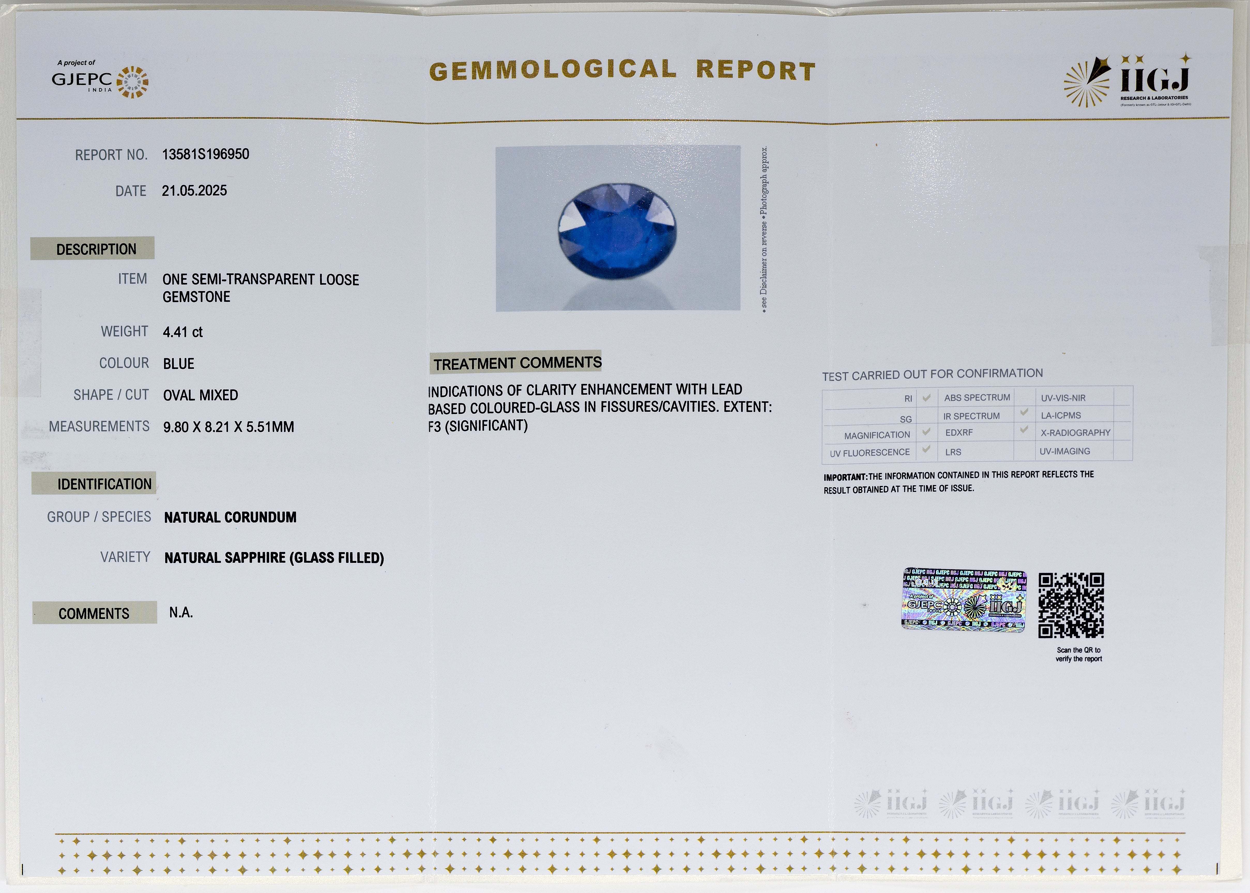Natural Blue Sapphire (4.41 Carat and 4.85 Ratti)