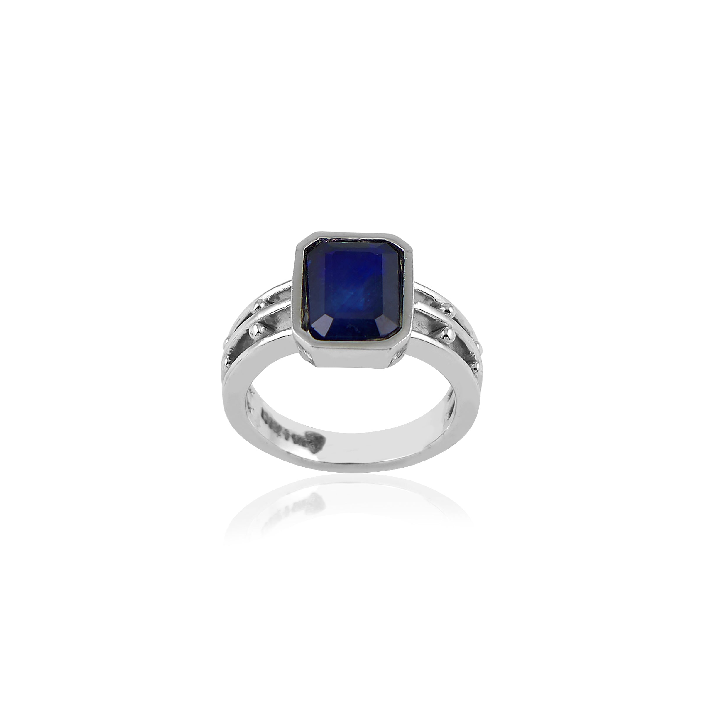 Natural Blue Sapphire(Neelam) 4.70ct(5.15 Ratti) Faceted Cushion Cut Unisex Ring