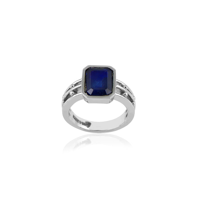 Natural Blue Sapphire(Neelam) 4.70ct(5.15 Ratti) Faceted Cushion Cut Unisex Ring
