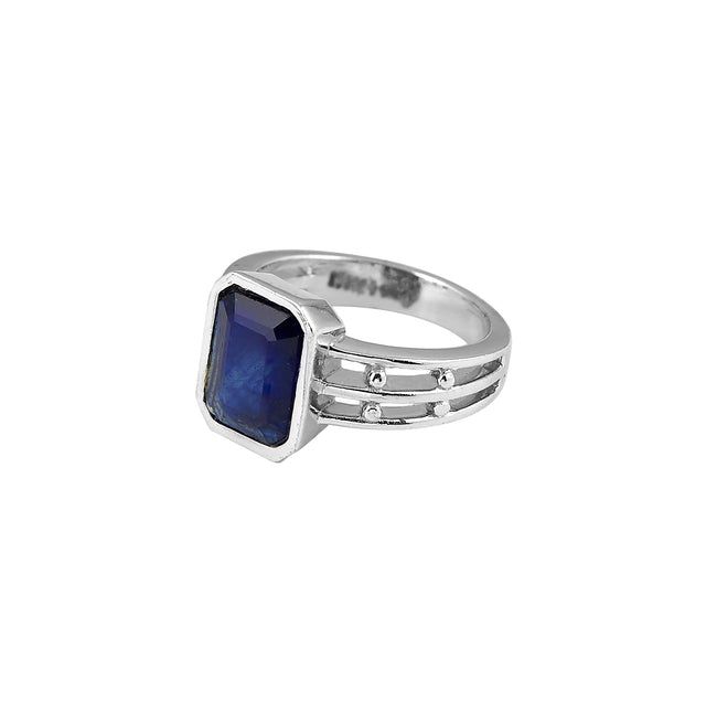 Natural Blue Sapphire(Neelam) 4.70ct(5.15 Ratti) Faceted Cushion Cut Unisex Ring
