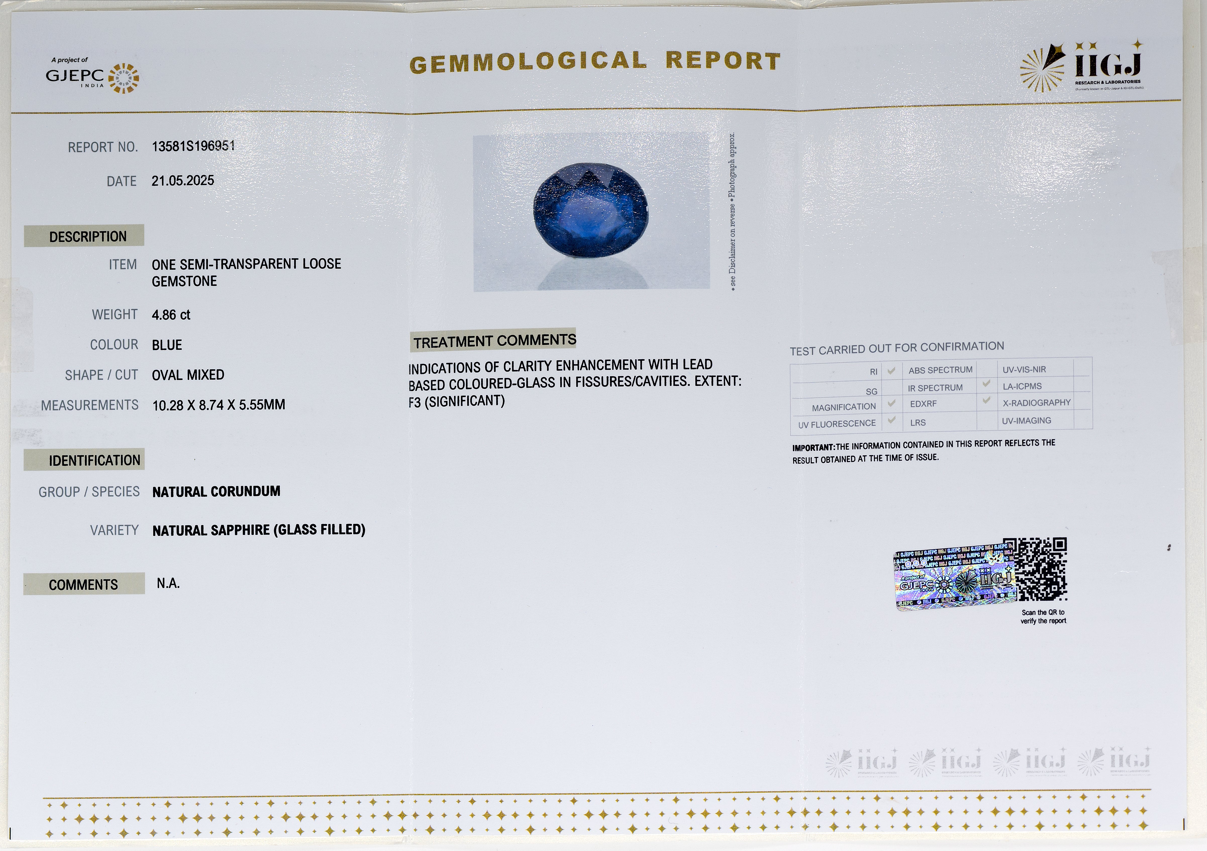 Natural Blue Sapphire (4.86 Carat and 5.35 Ratti)