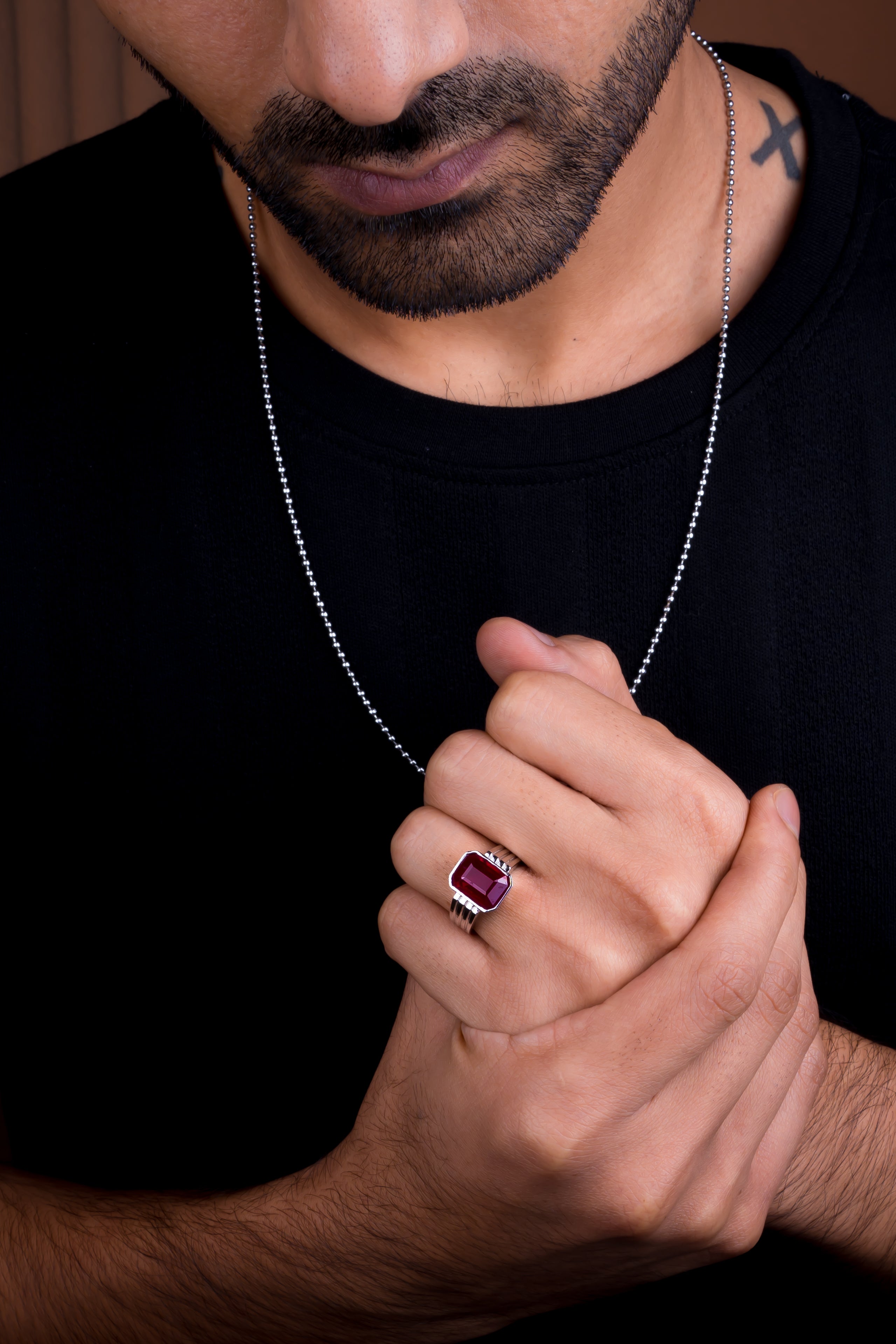 Natural Bangkok Ruby(Manik) 7.50ct(8.25 Ratti) Faceted Cushion Cut Ring