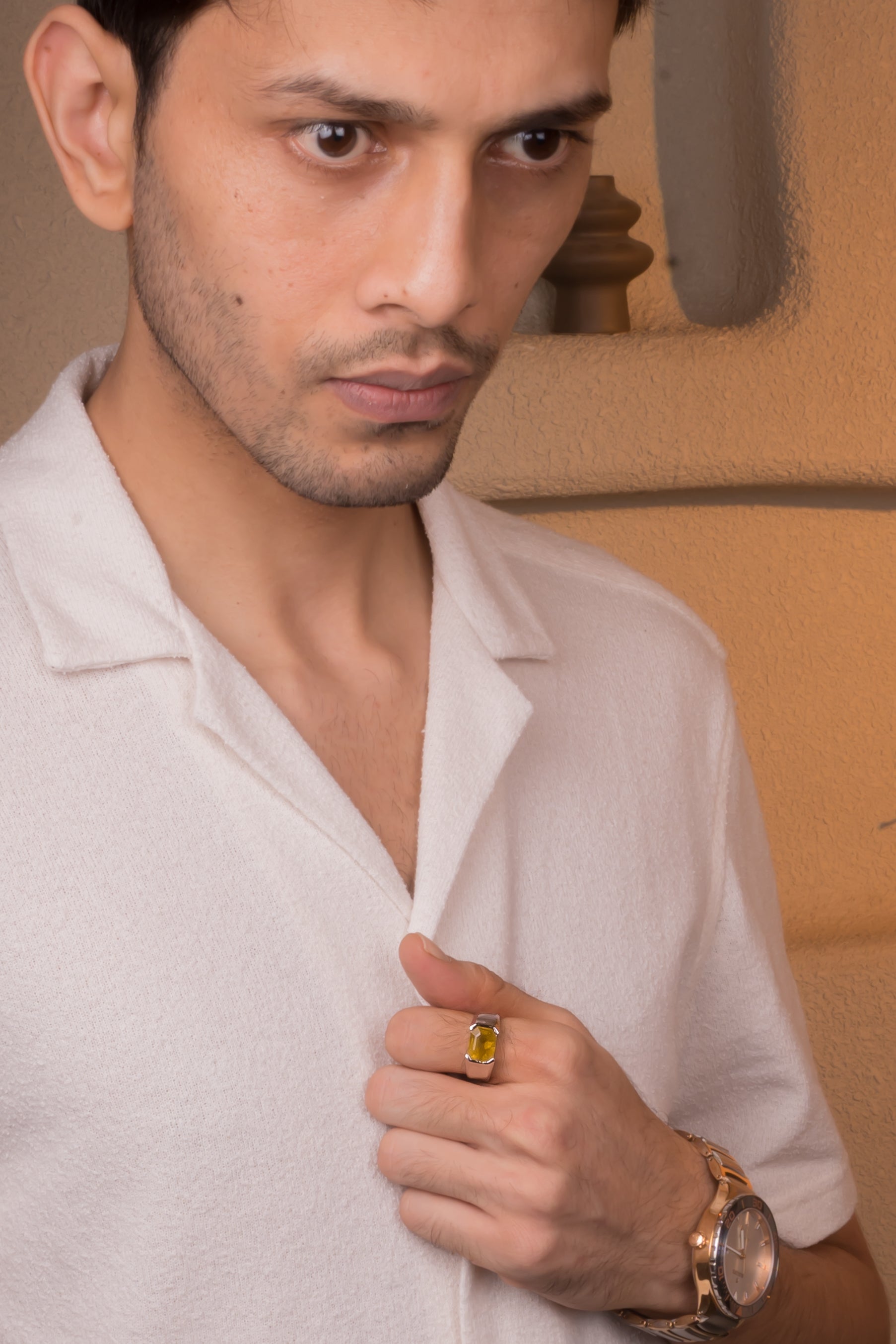 Natural Yellow Sapphire (Pukhraj) 6.00ct (6.60 Ratti) Faceted Emerald Cut Ring