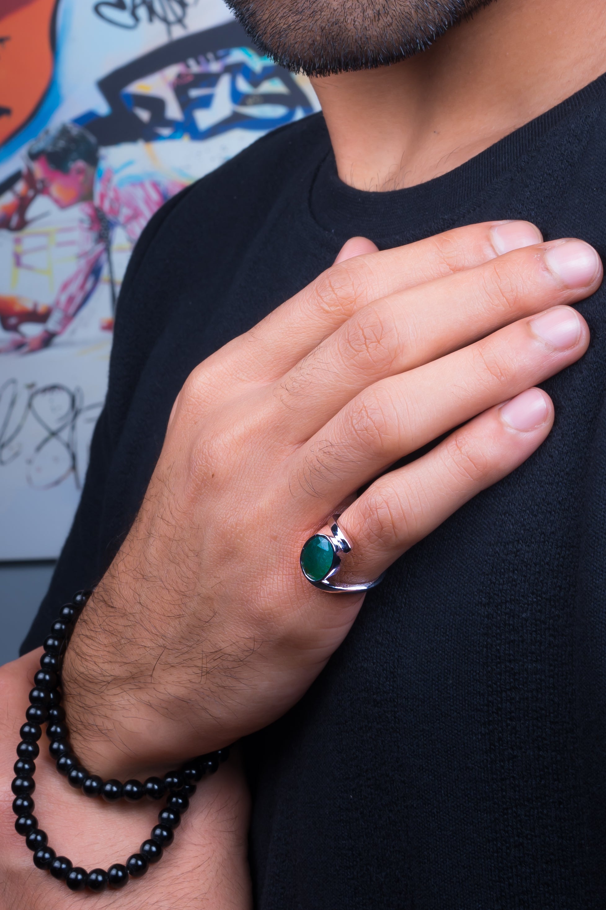 Natural Zambian Emerald (Panna) 3.95ct (4.35 Ratti) Faceted Oval Cut Unisex Ring